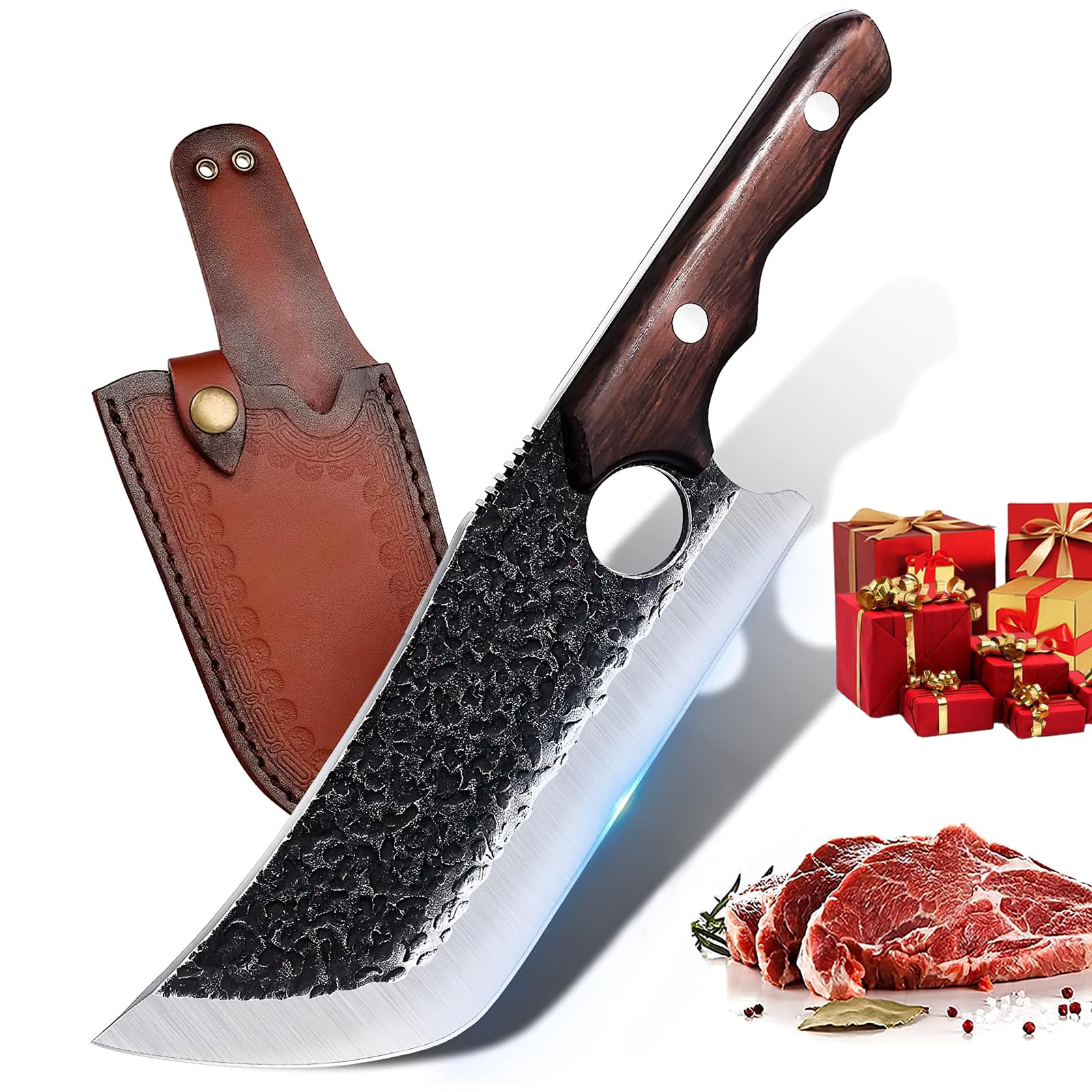 LILILIAN FMY Hand Forged Meat Cleaver Knife Full Tang Chef Knife with ...