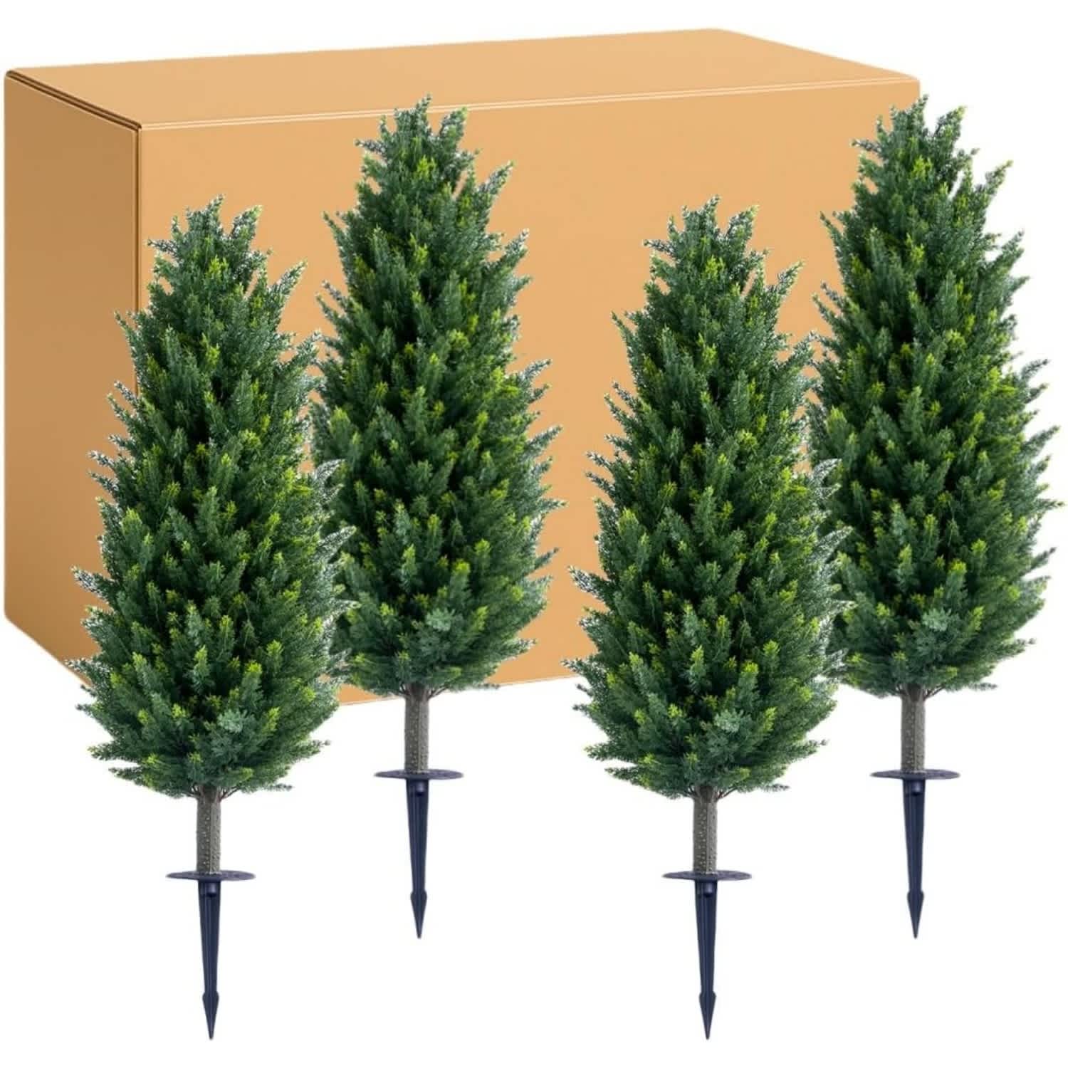 Qeetex GGL-PHK-34C83UKB 43Inch Artificial Cypress Topiary Trees Set of 4 with Ground Spike for Outdoor-Fake Topiary Ball Trees Artificial Plant Brush for Indoor Outdoor