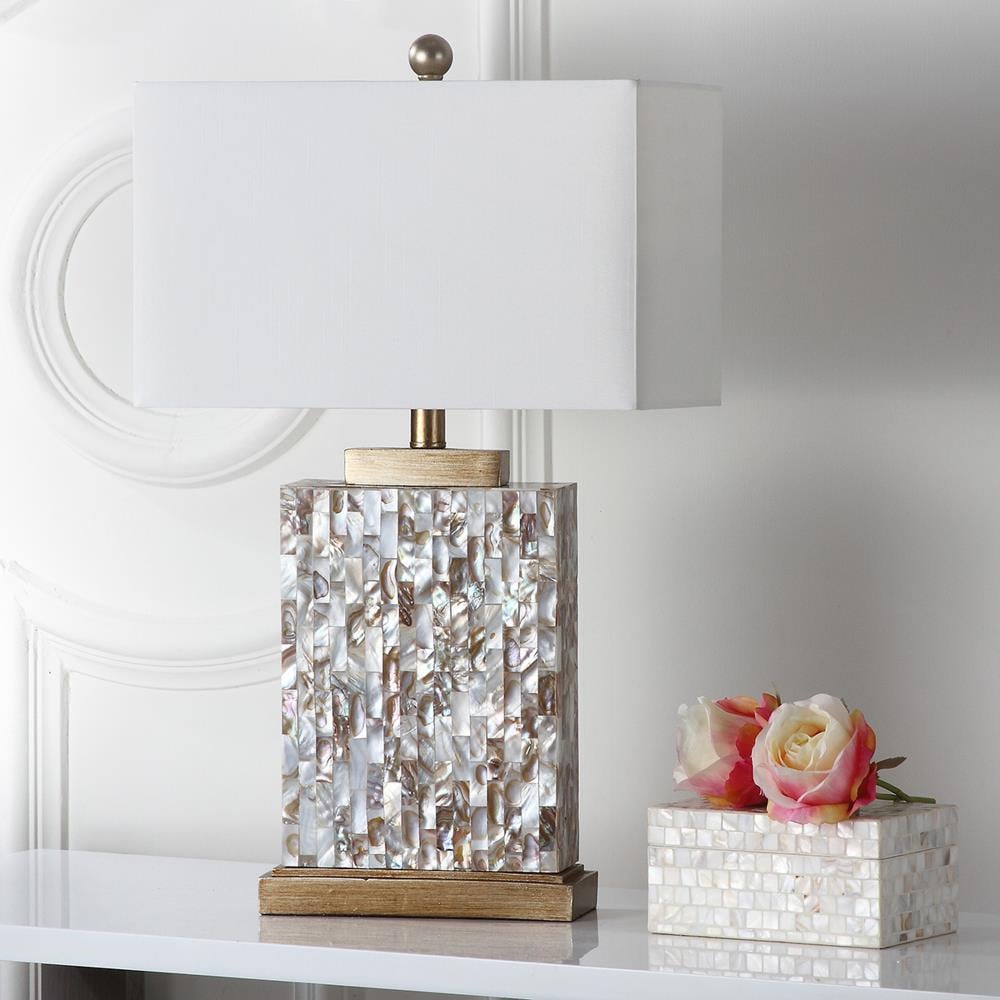 Tory 25" Cream Shell and Gold Table Lamp Set with White Shade