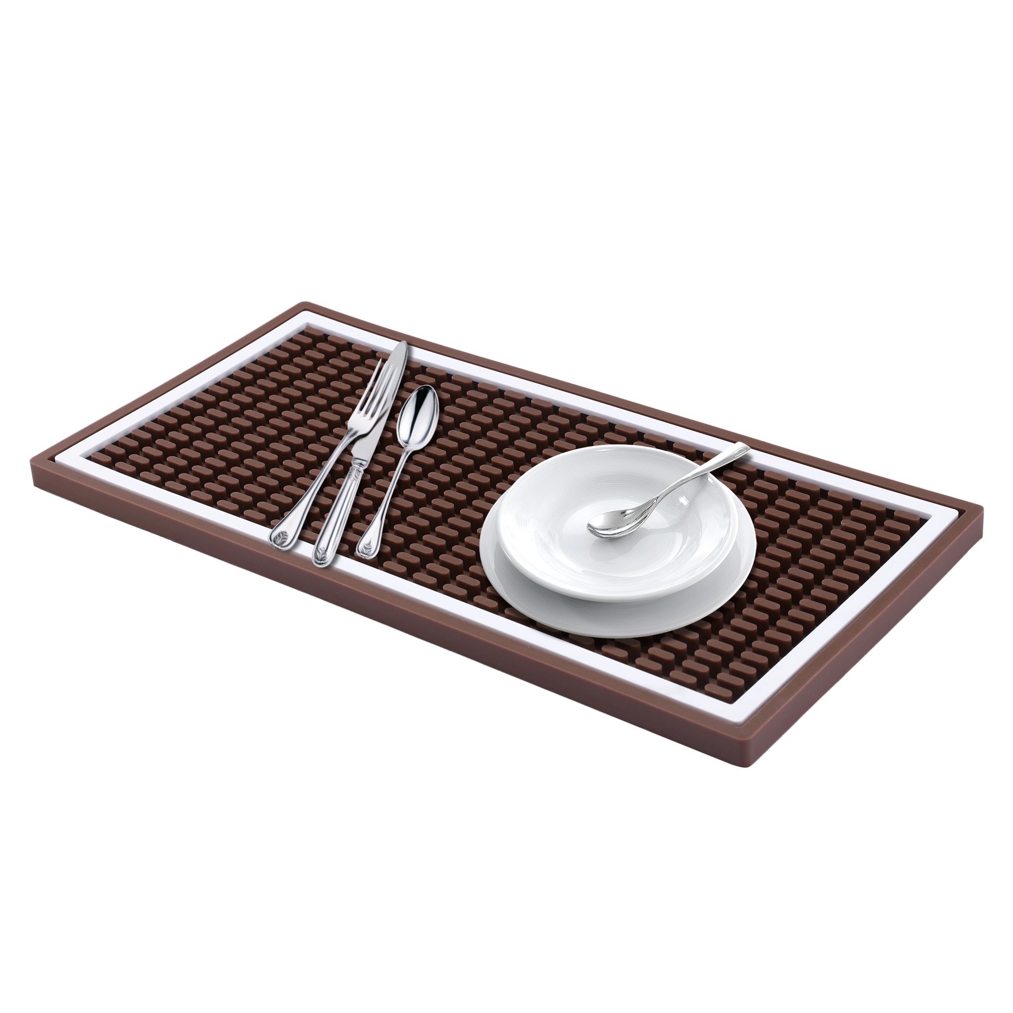 Unique Bargains Dish Drying Mat for Kitchen Counter Waterproof Kitchen Mat with Concave and Convex Design Heat Resistant Silicone Mat 11.8x5.9x0.4 Inch Coffee