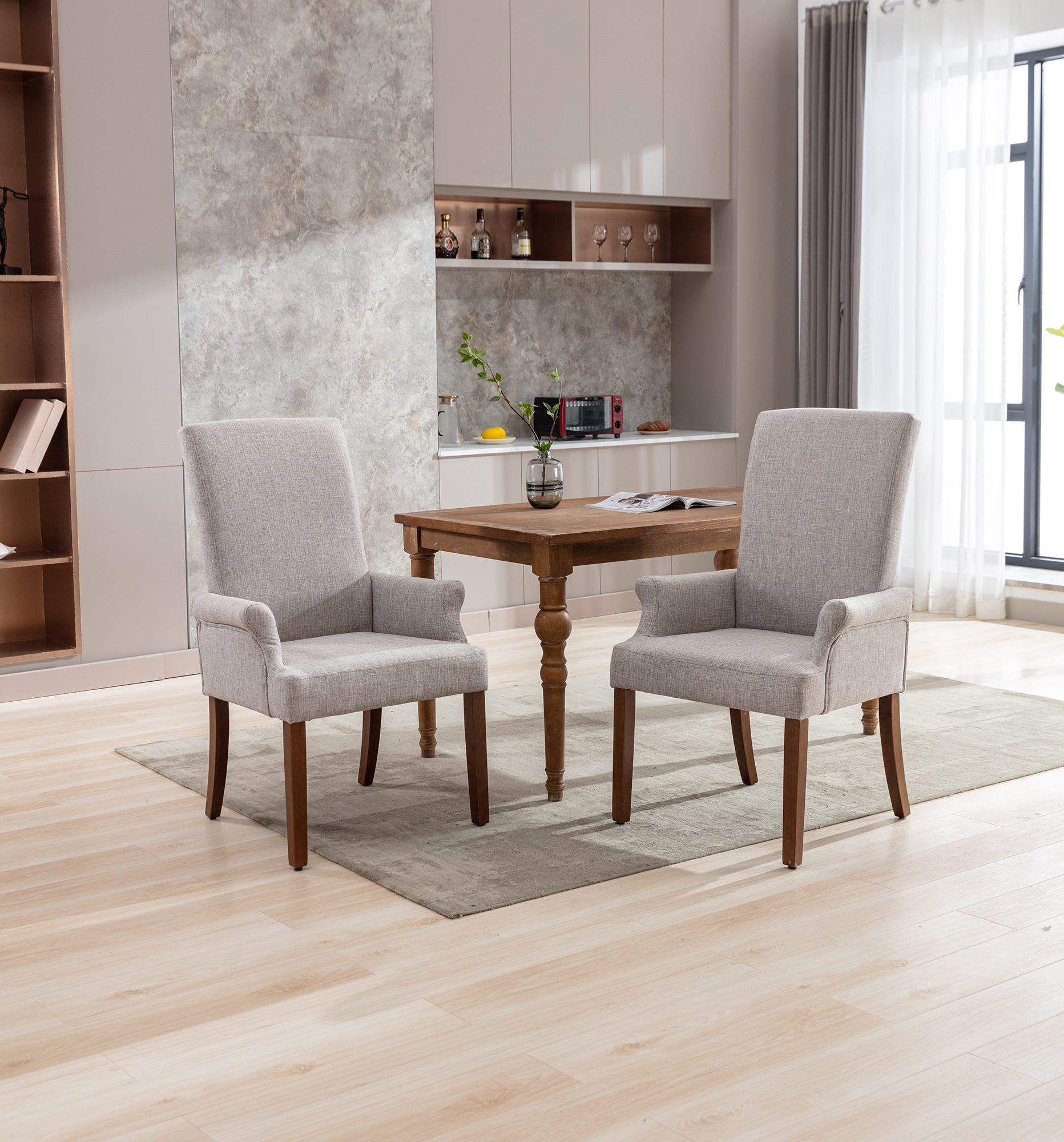 Clihome Uphostered Dining Chair Contemporary/Modern Polyester Upholstered Dining Arm Chair (Wood Frame)