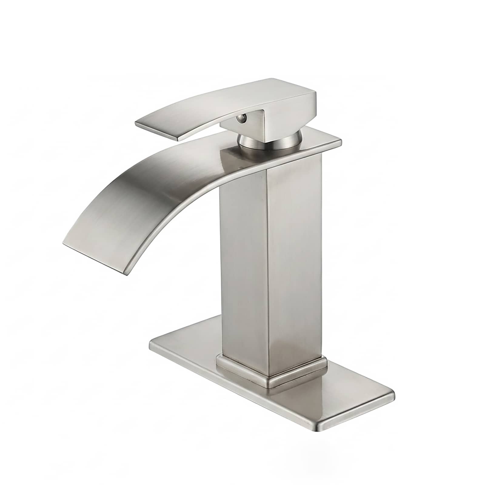 BYH Modern Brushed Nickel Single hole 1-handle Waterfall Commercial/Residential Handle Bathroom Sink Faucet with Drain with Deck Plate