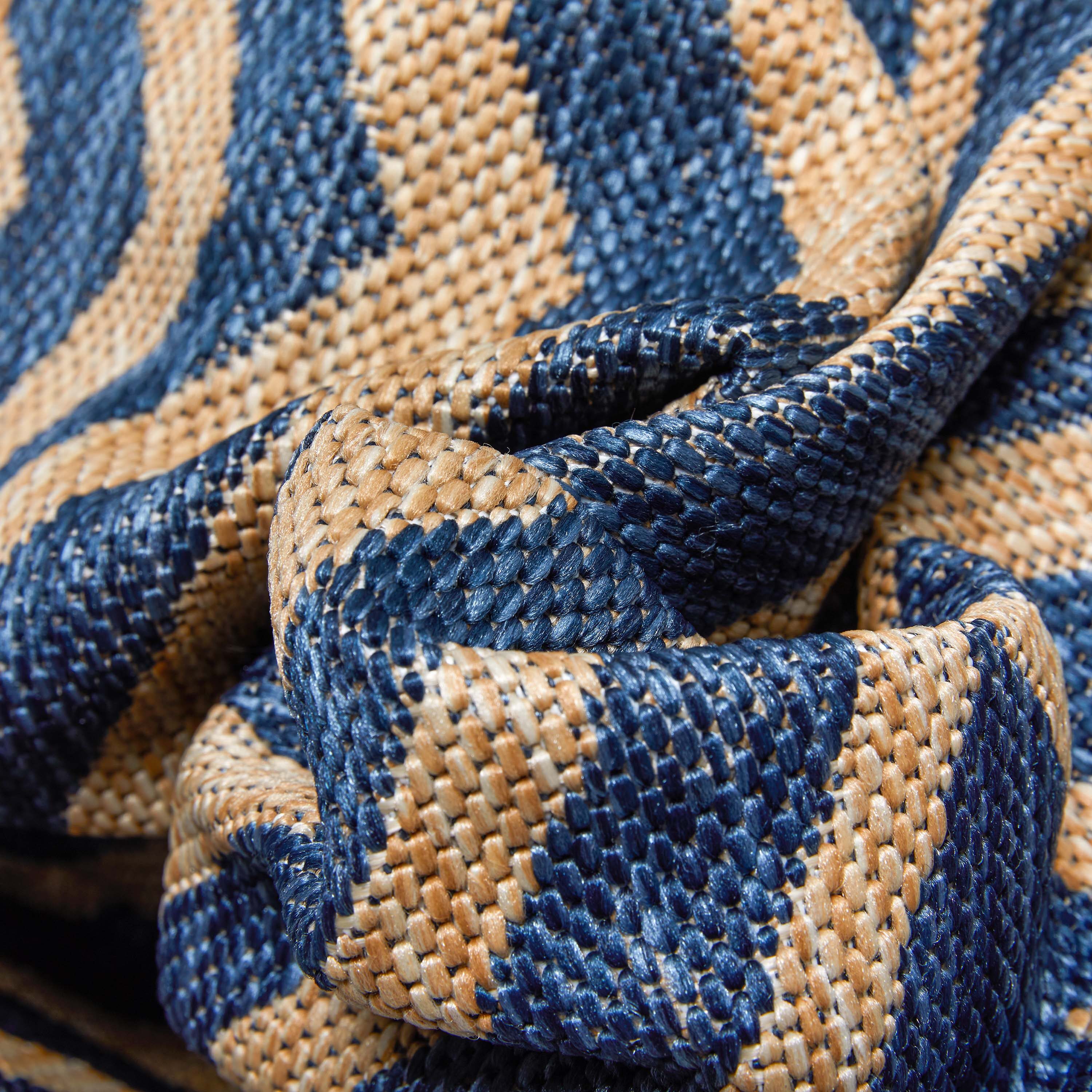 Reversible Striped Synthetic 5' x 7' Blue Outdoor Rug