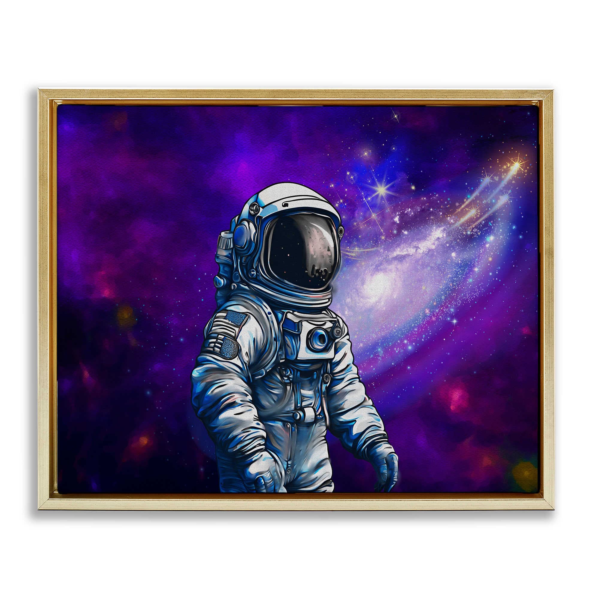 Stupell Industries BS-060-FFG-24X30 Astronaut with Swirling Galaxy Gold Framed Floater Canvas Wall Art By Jesse Keith 31 x 25