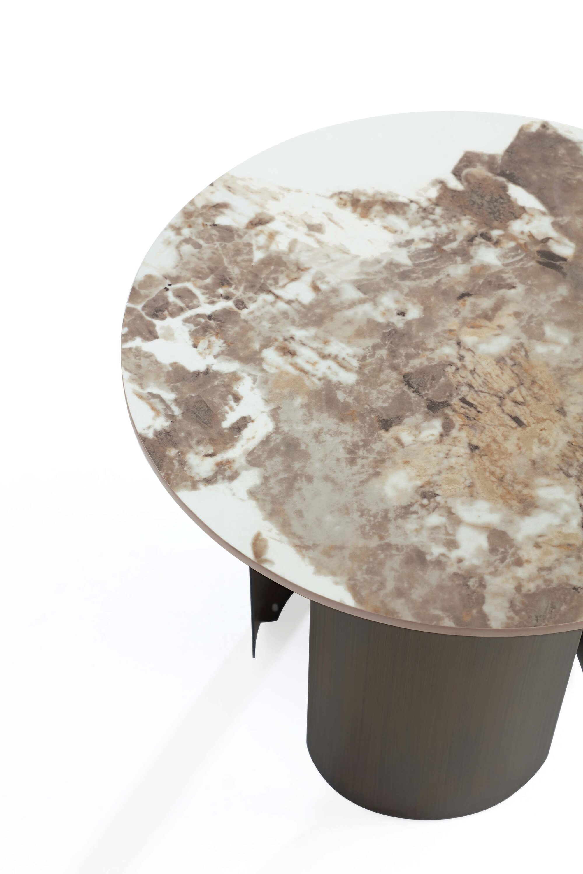 Monica Round Sintered Stone and Gold Metal End Table