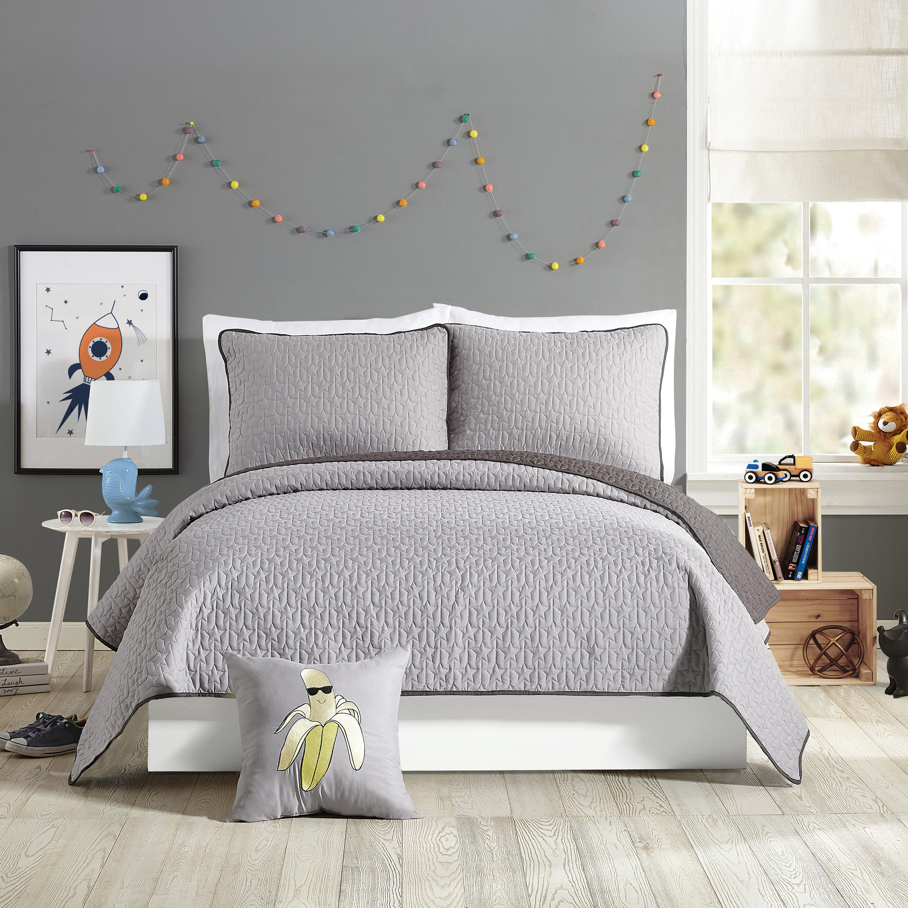 Urban Playground C018218GYNDS Coty (grey) 3 -Piece Gray Full/Queen Quilt Set