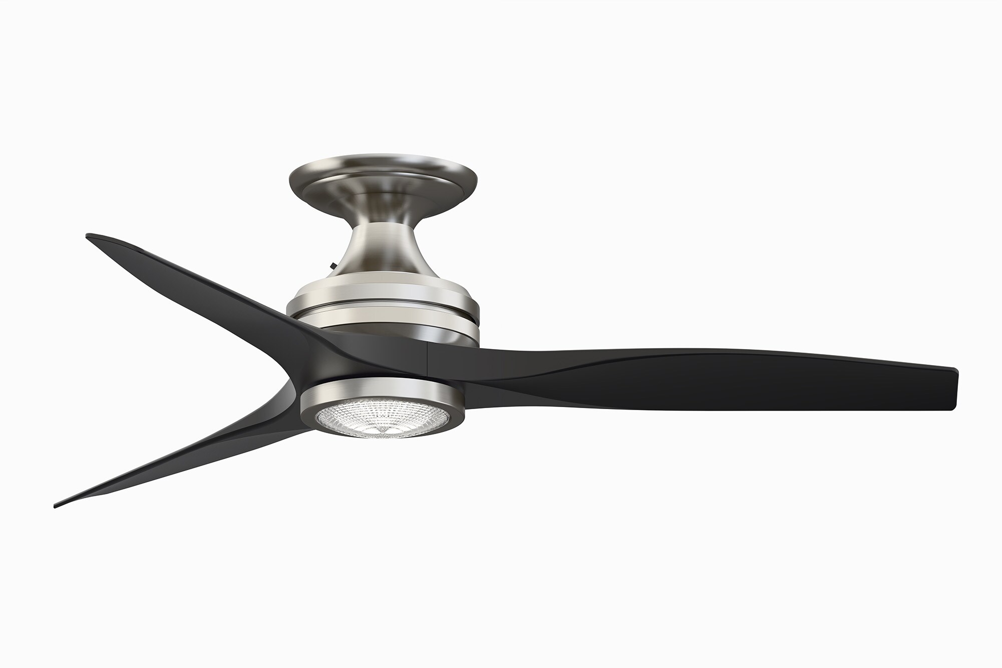 Fanimation Spitfire 48-in Brushed Nickel with Black Blades Integrated LED Indoor/Outdoor Flush Mount Propeller Ceiling Fan with Light and Remote -  FP6721BBN-48BL-LK-F