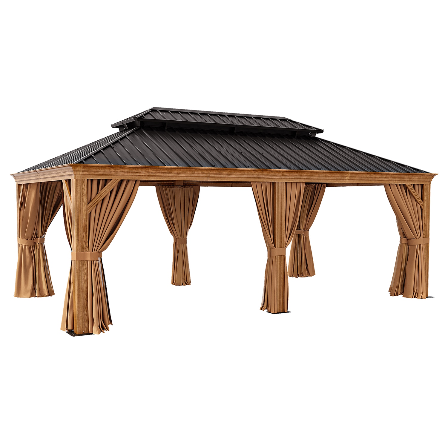 Bapipro BPGB29L32 20-ft x 12-ft Gazebos Brown Gazebo with Hardtop Roof (Screen Included)