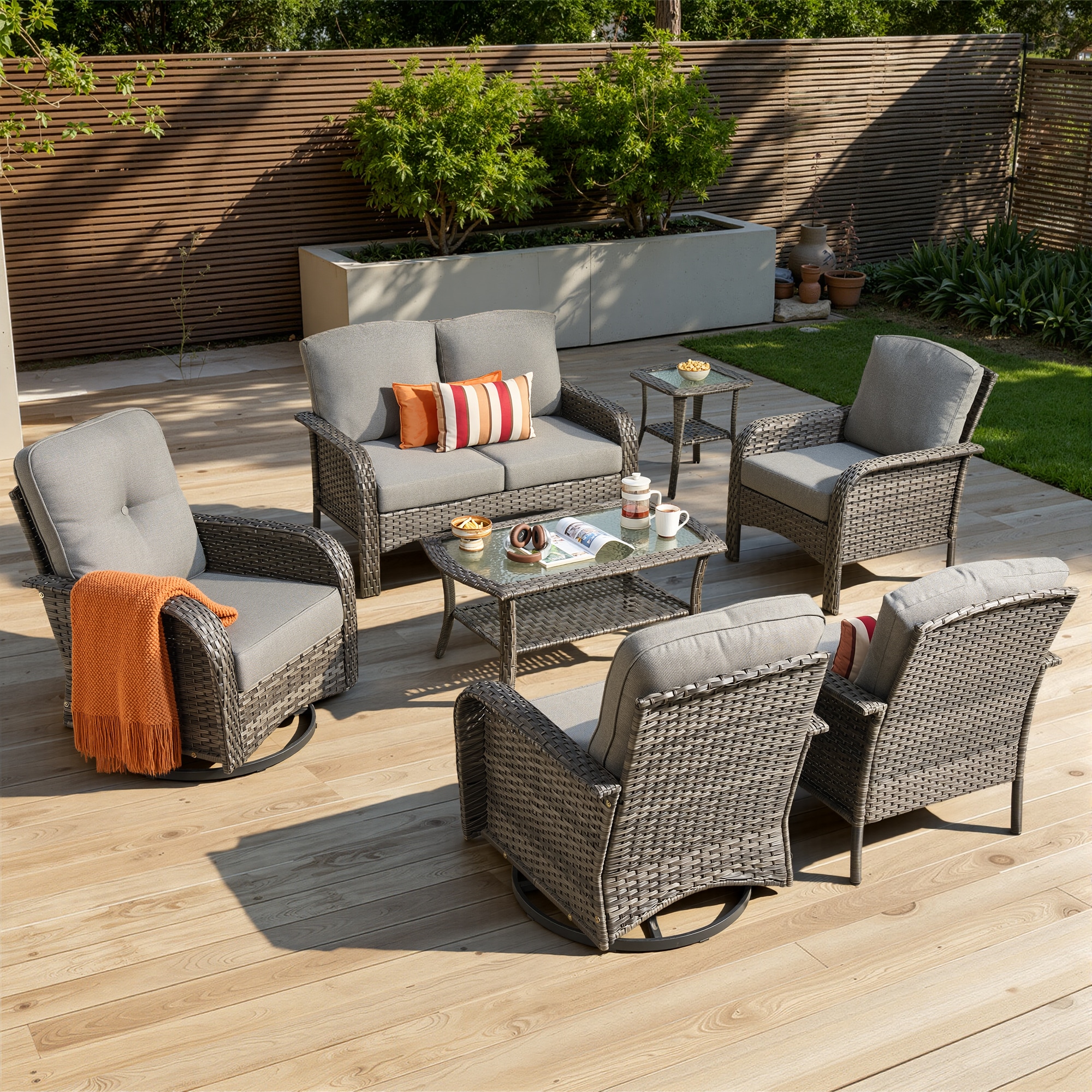 ALTRIGUS 6LYZGNCGNDS20071AL 7 -Piece Wicker Patio Conversation Set with Dark gray Cushions Included
