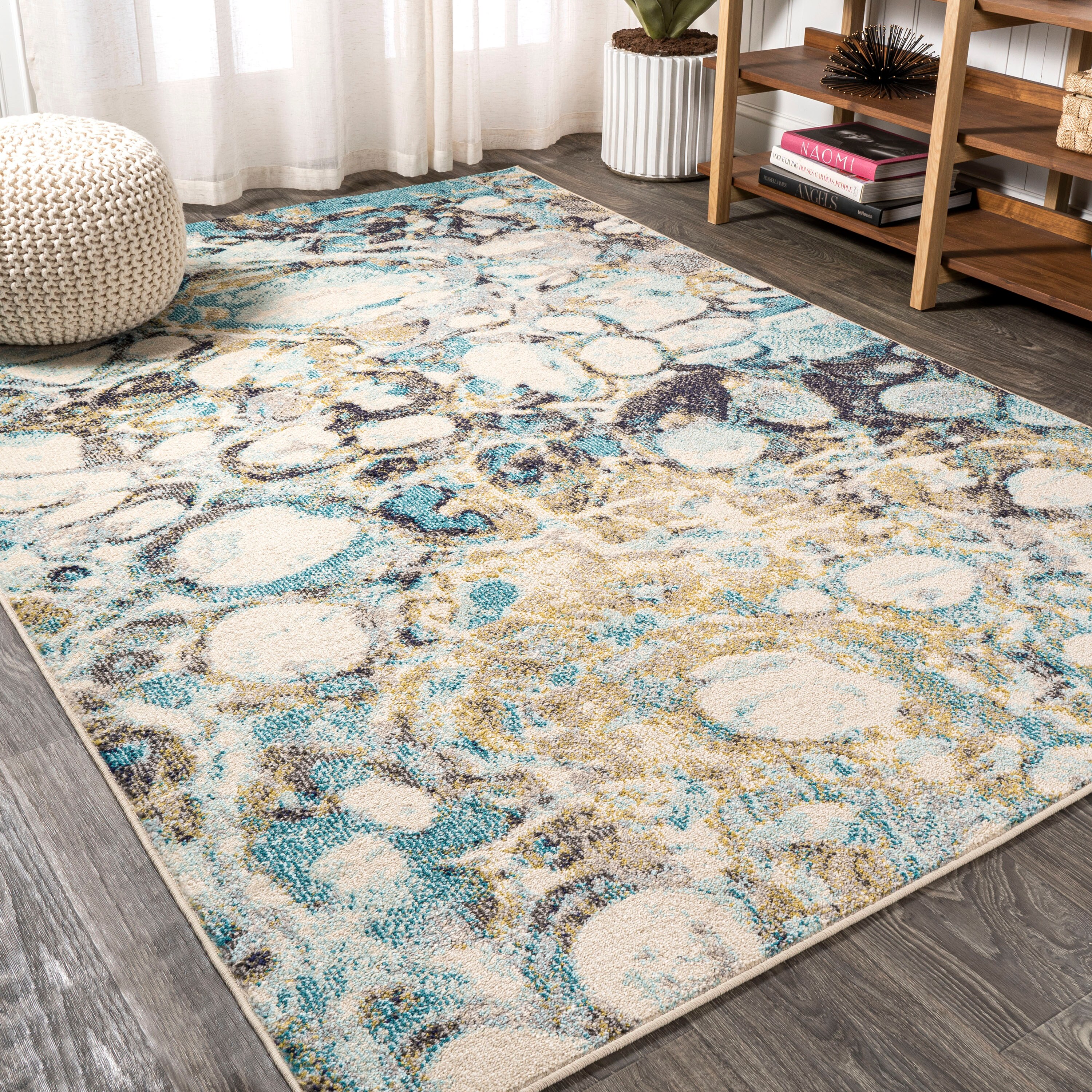 JONATHAN  Y CTP113B-5 Contemporary POP Pebble Marbled Abstract 5 x 8 (ft) Loomed Polypropylene Blue/Beige Rectangular Indoor Abstract Vintage Area rug
