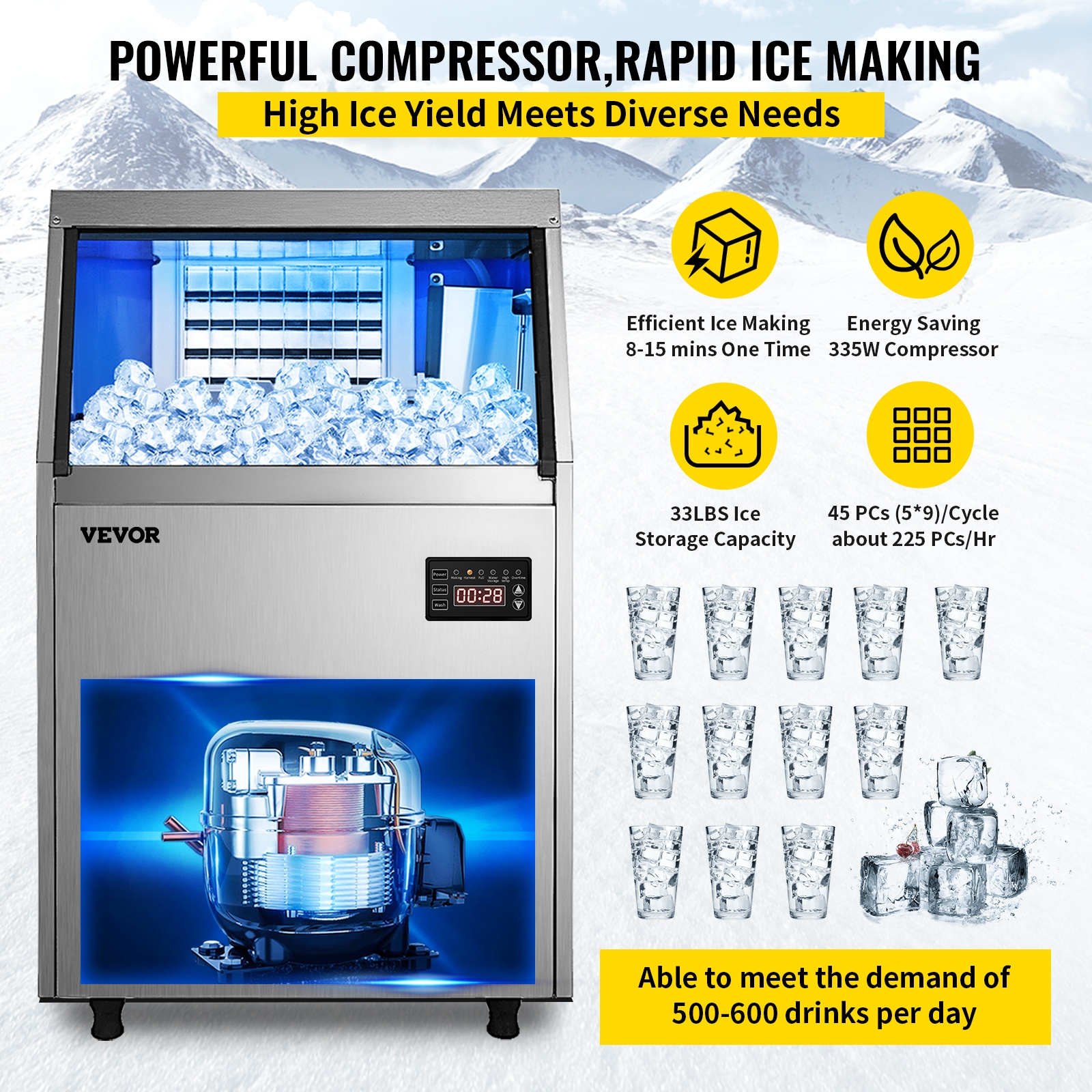 Automatic Ice Maker Machine 55KG Water Inlet Ice Maker Desktop