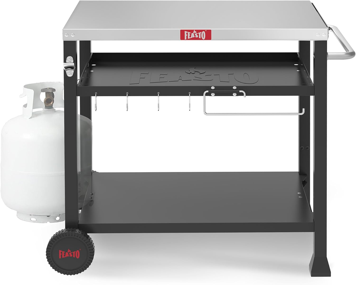 LOVMOR SF-WO-B0B27MFP8R 3Shelf Outdoor Grill Table Pizza Oven Table for Outside Movable Grill Cart with Wheels Indoor Outdoor Cooking Station