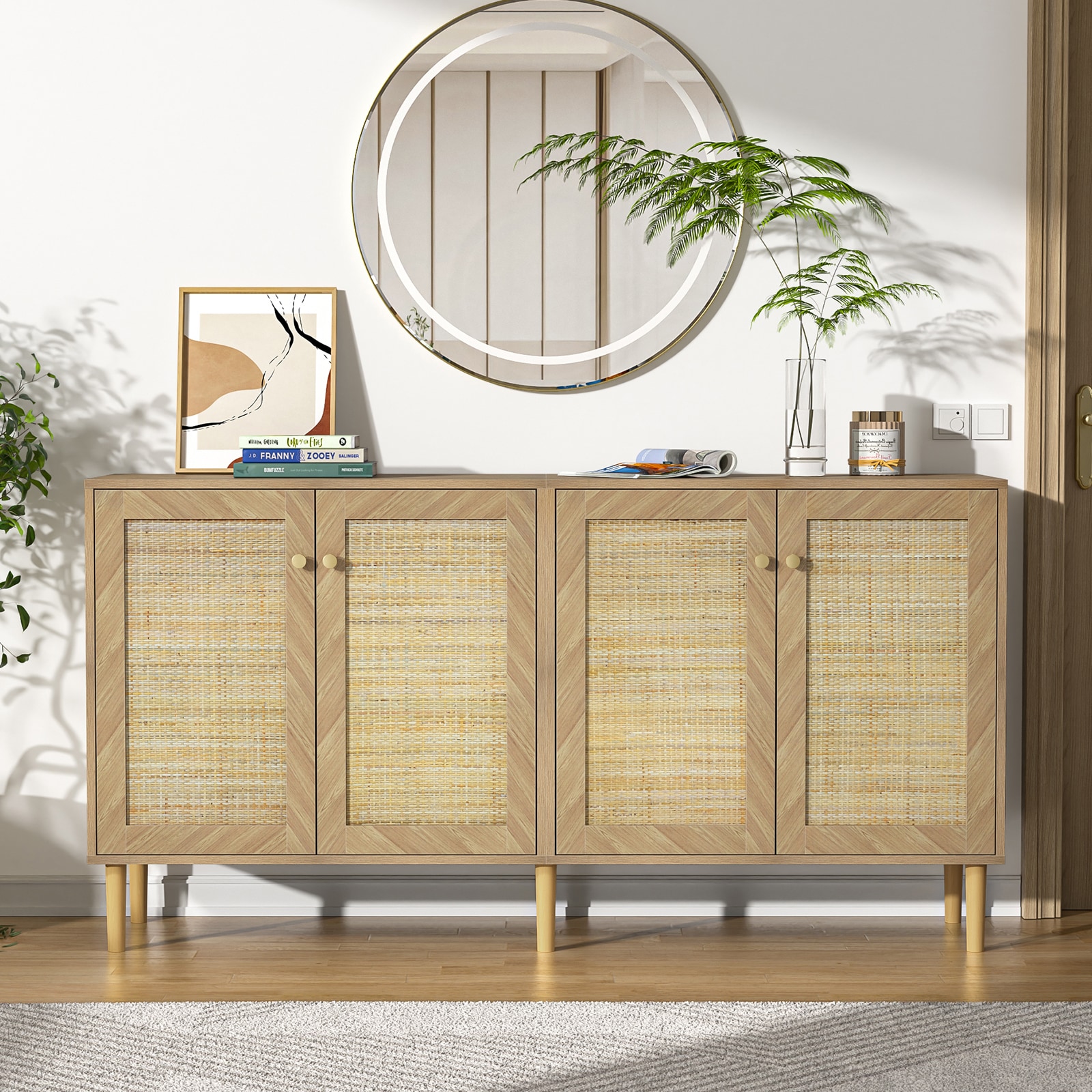 Delarpo H0142 Contemporary/Modern Natural Rattan Buffet Sideboard