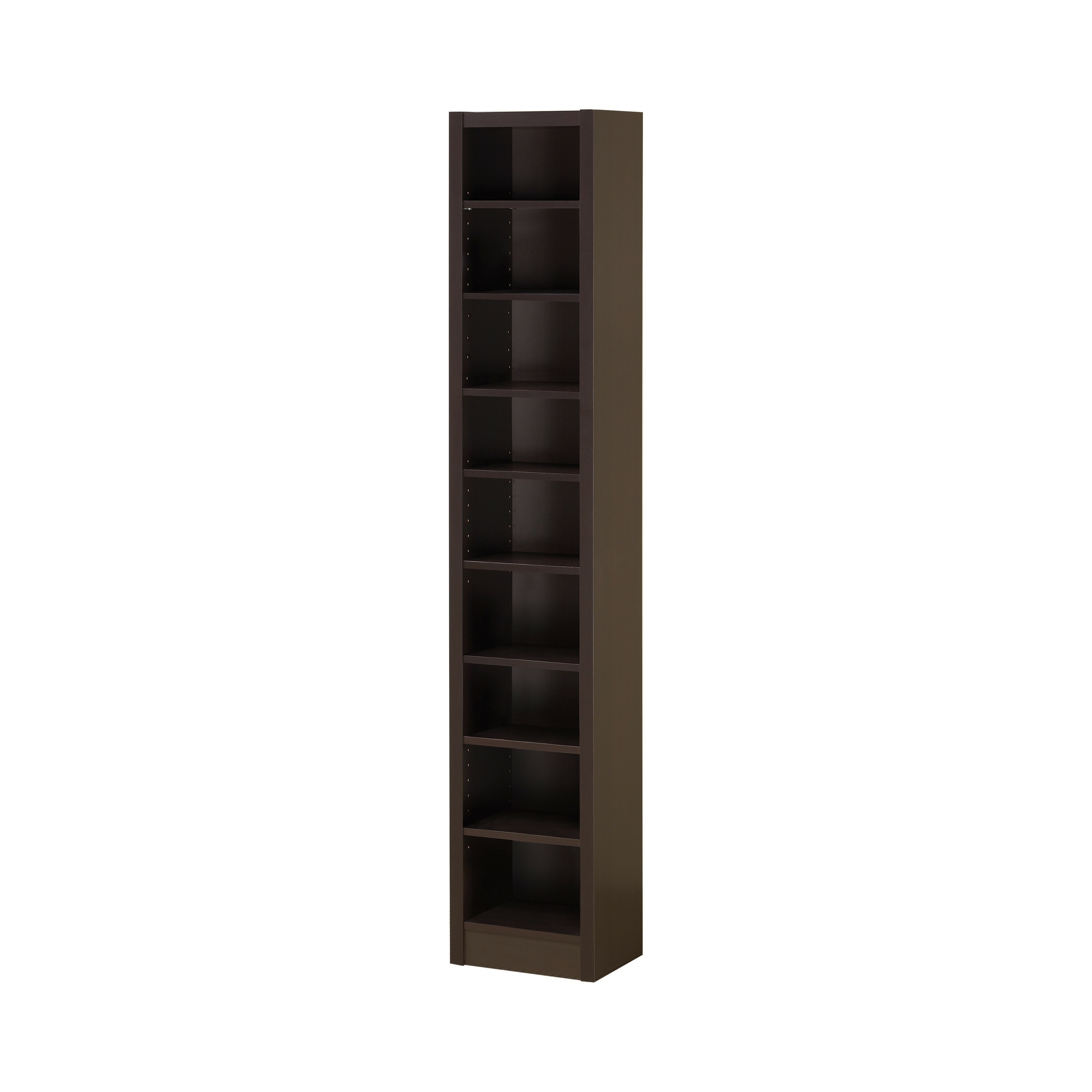 Tall Dark Brown Wood Corner Bookcase with 9 Shelves