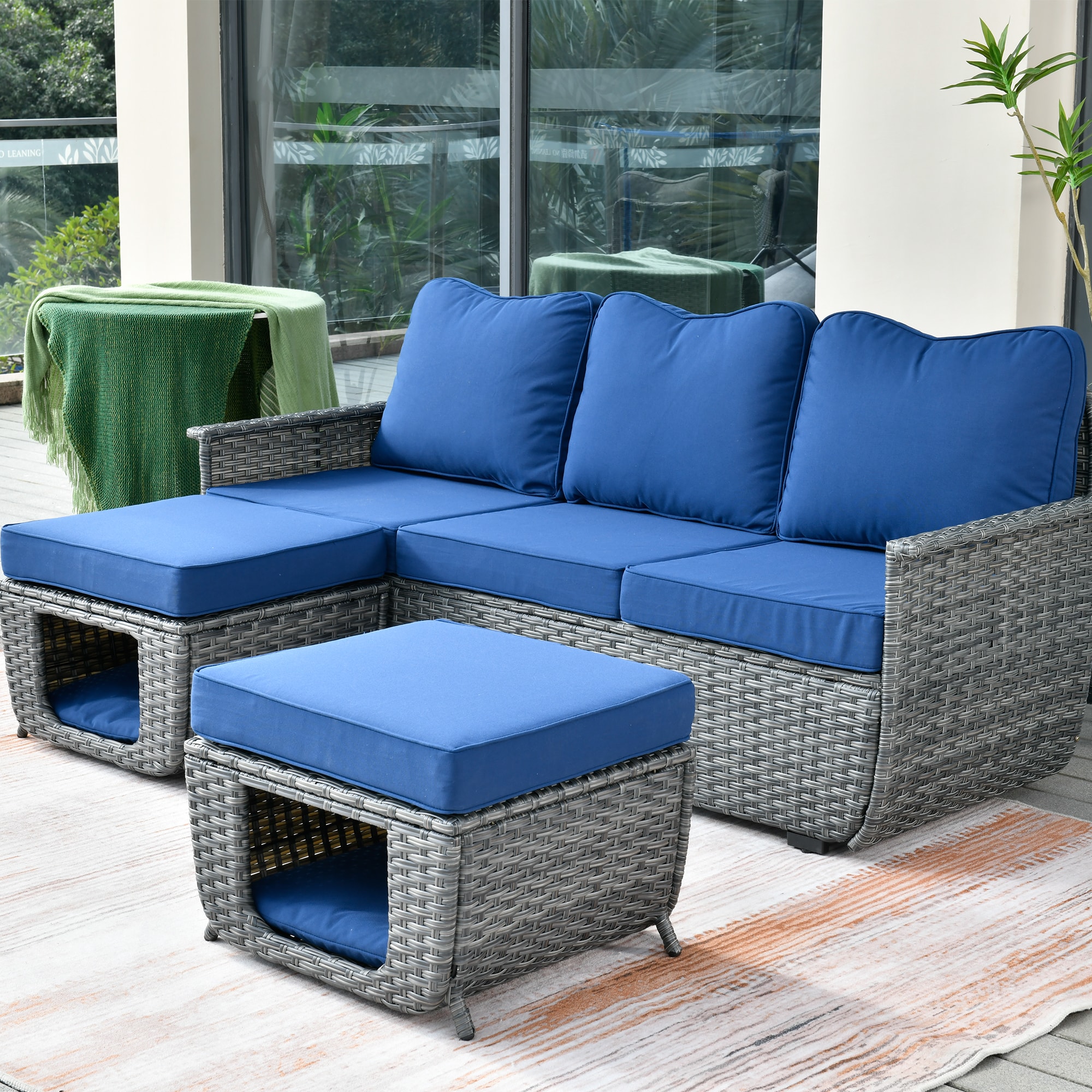 Ovios 5 pieces patio conversation set with Navy Blue Cushions in