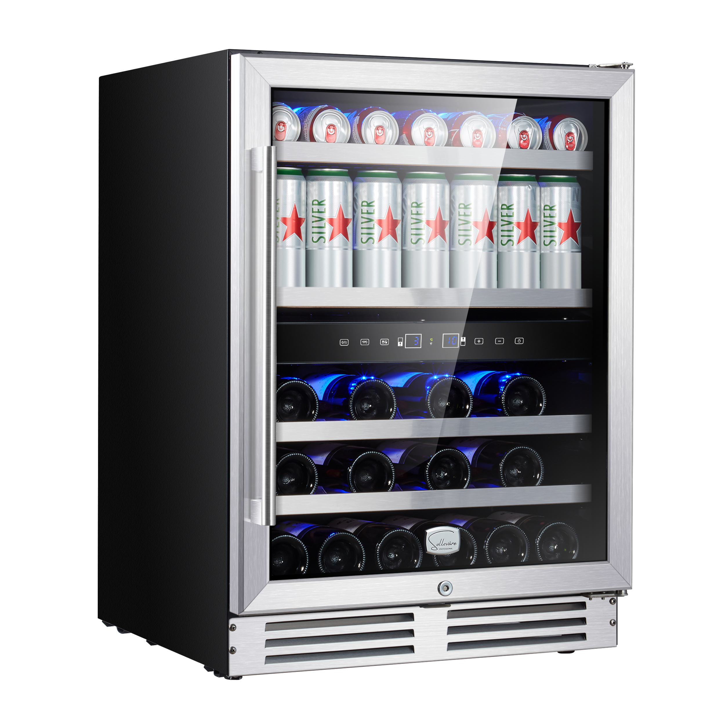 Sollevare 23.4-in W 22-Bottles Stainless Steel Dual Zone Cooling Built ...