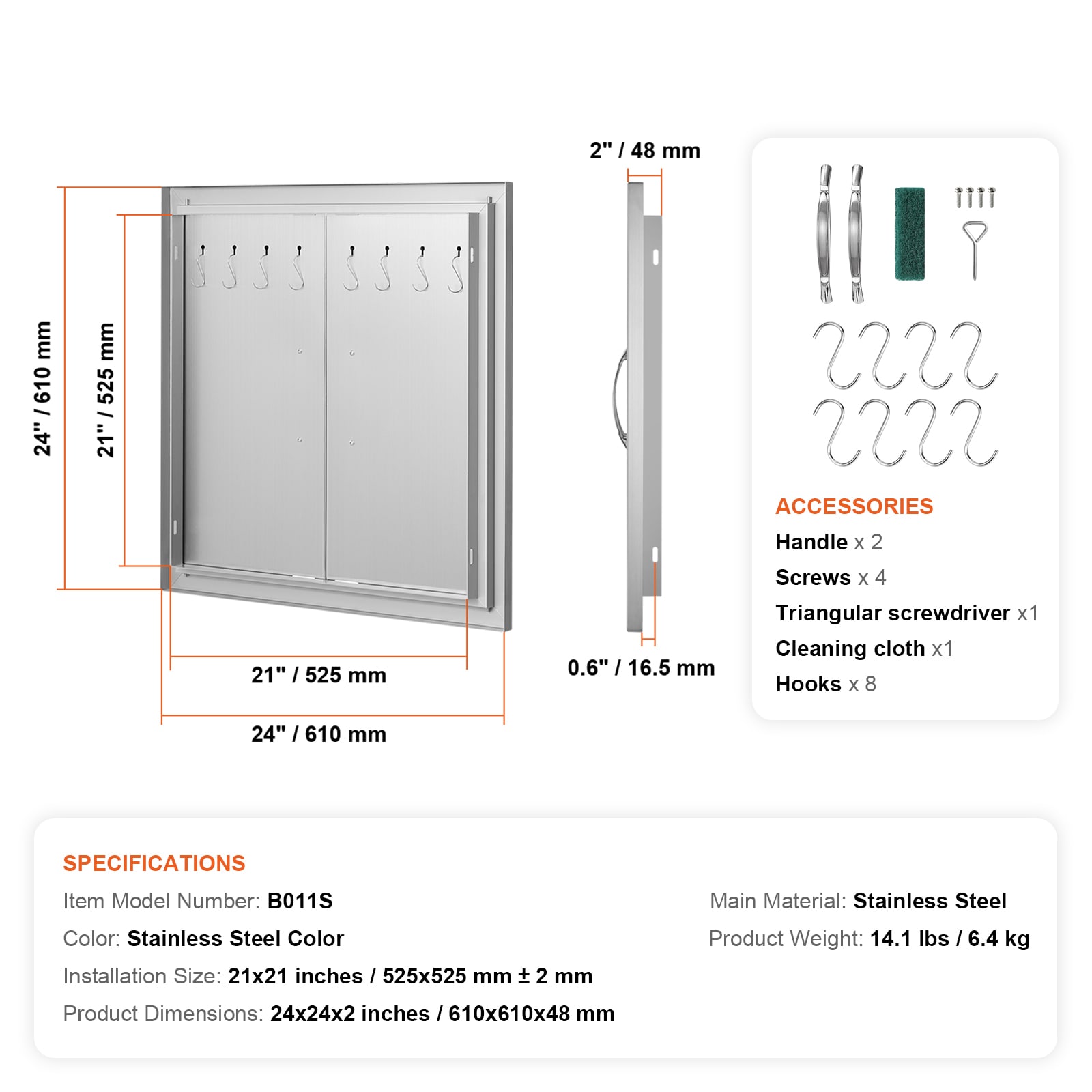 VEVOR 24x24 Inch Stainless Steel Double BBQ Access Door