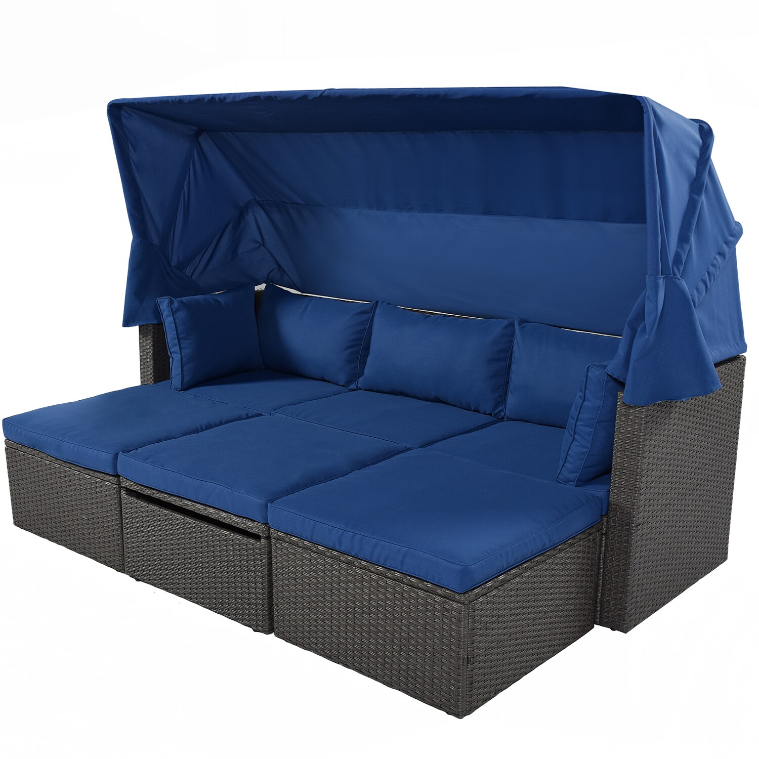Bybafun YA0200134 Wicker Outdoor Daybed with Blue Cushions and Wicker Frame