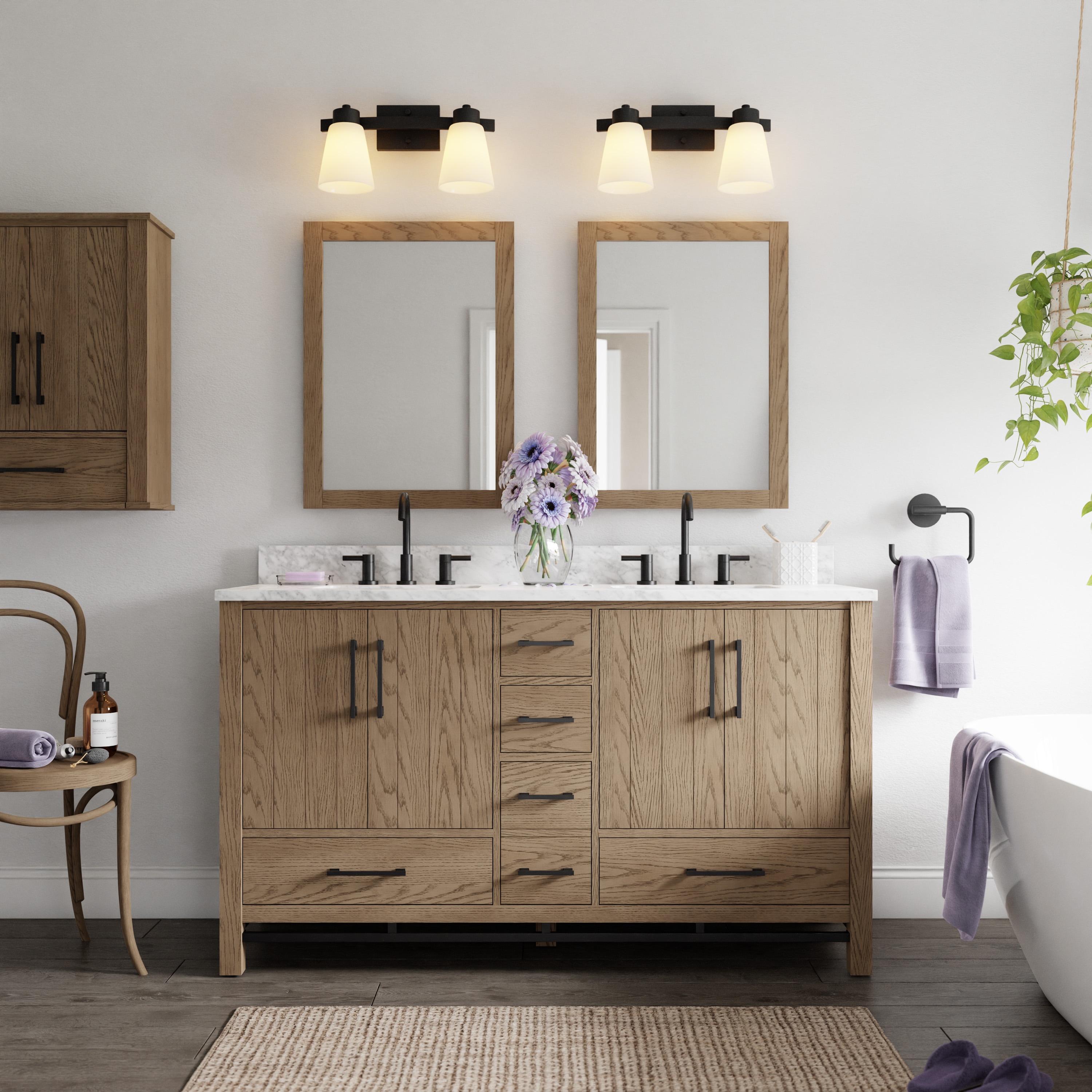 allen + roth Brawley 60-in Rustic Oak Undermount Double Sink Bathroom ...