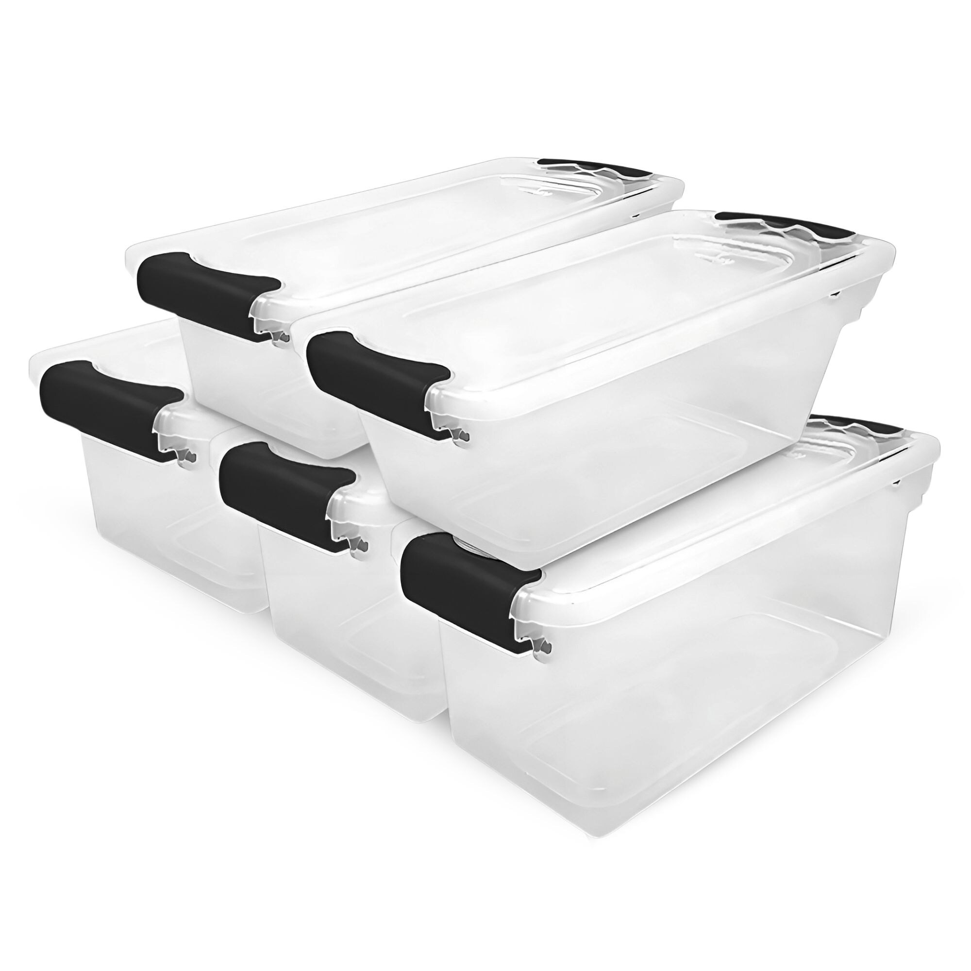 Homz Products 314612 5 -Pack Small 1.875 -Gallons ( 7.5 -Quarts ) Gray Stackable Tote with Latching Lid