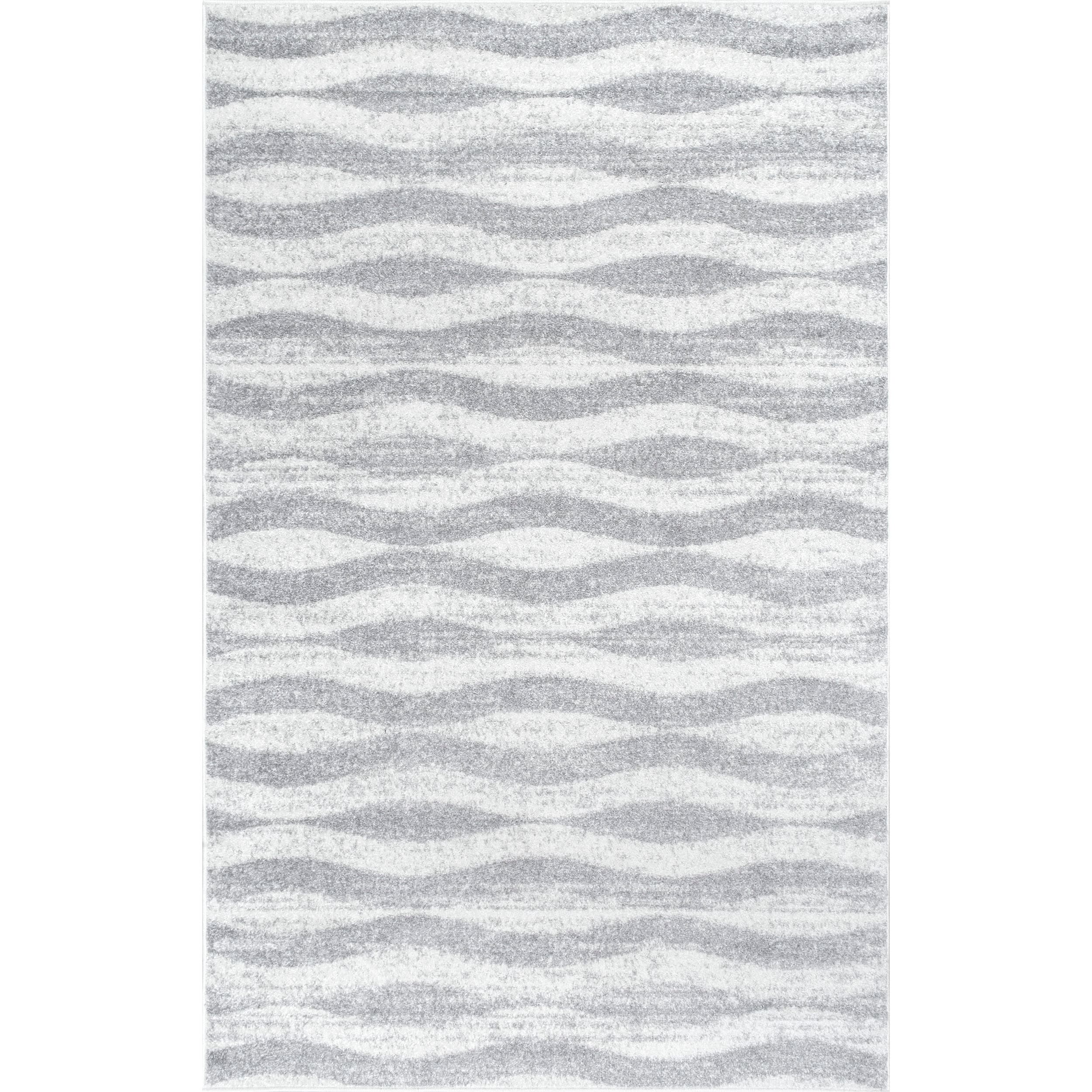 Reversible Gray Stripe Synthetic Area Rug 4' x 6'