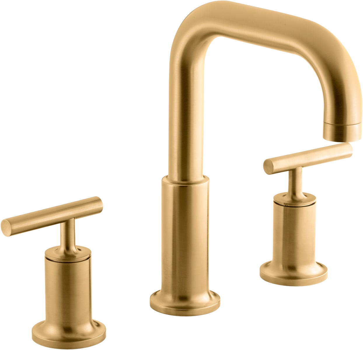 Kohler Purist Vibrant Brushed Moderne Brass 2 Handle Deck Mount Roman Mid Arc Bathtub Faucet In 7822