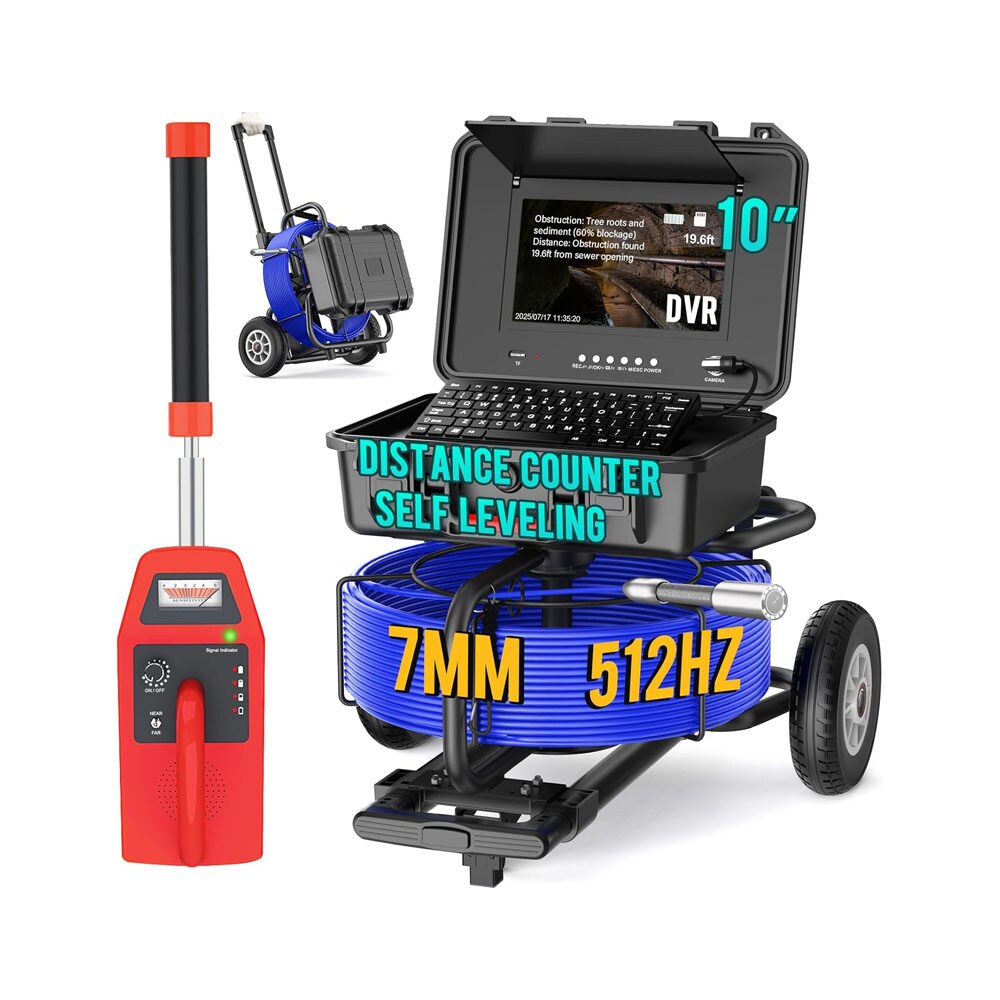 Anysun Self Leveling Sewer Camera with Locator and Distance Counter 200ft with 10.1 Inch Keypad Monitor 5X Zoom and Trolley Wheels 7MM Cable Includes 32GB Card #AS-IIS1MP0065-R0