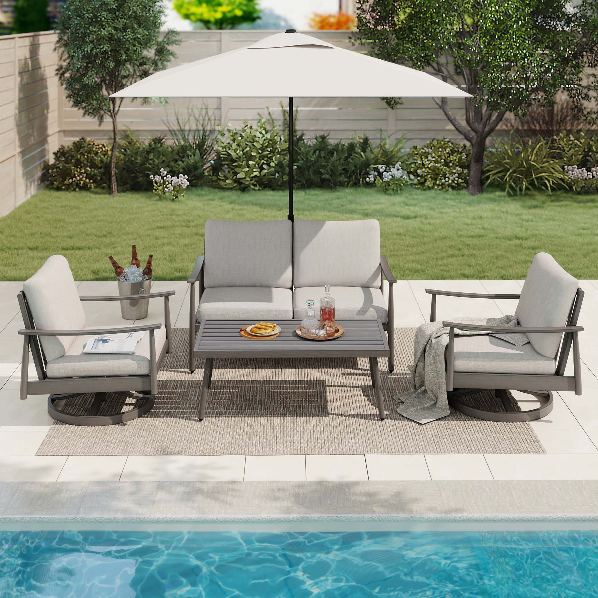  EL-SF4-GG-B3-WL3 4 -Piece Patio Conversation Set with Gray Cushions