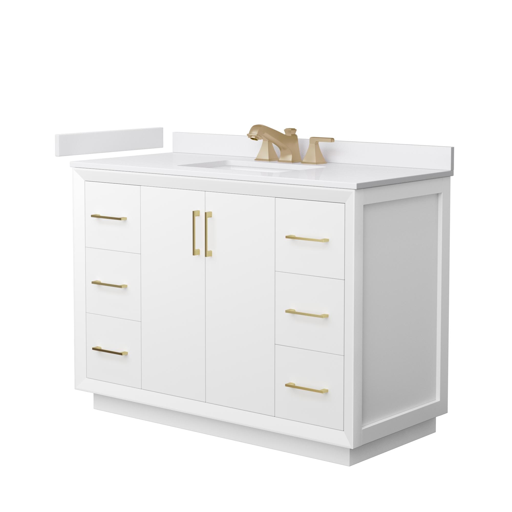 Wyndham Collection Strada 48-in White with Satin Bronze Trim Undermount Single Sink Bathroom Vanity with White Cultured Marble Cultured Marble Top