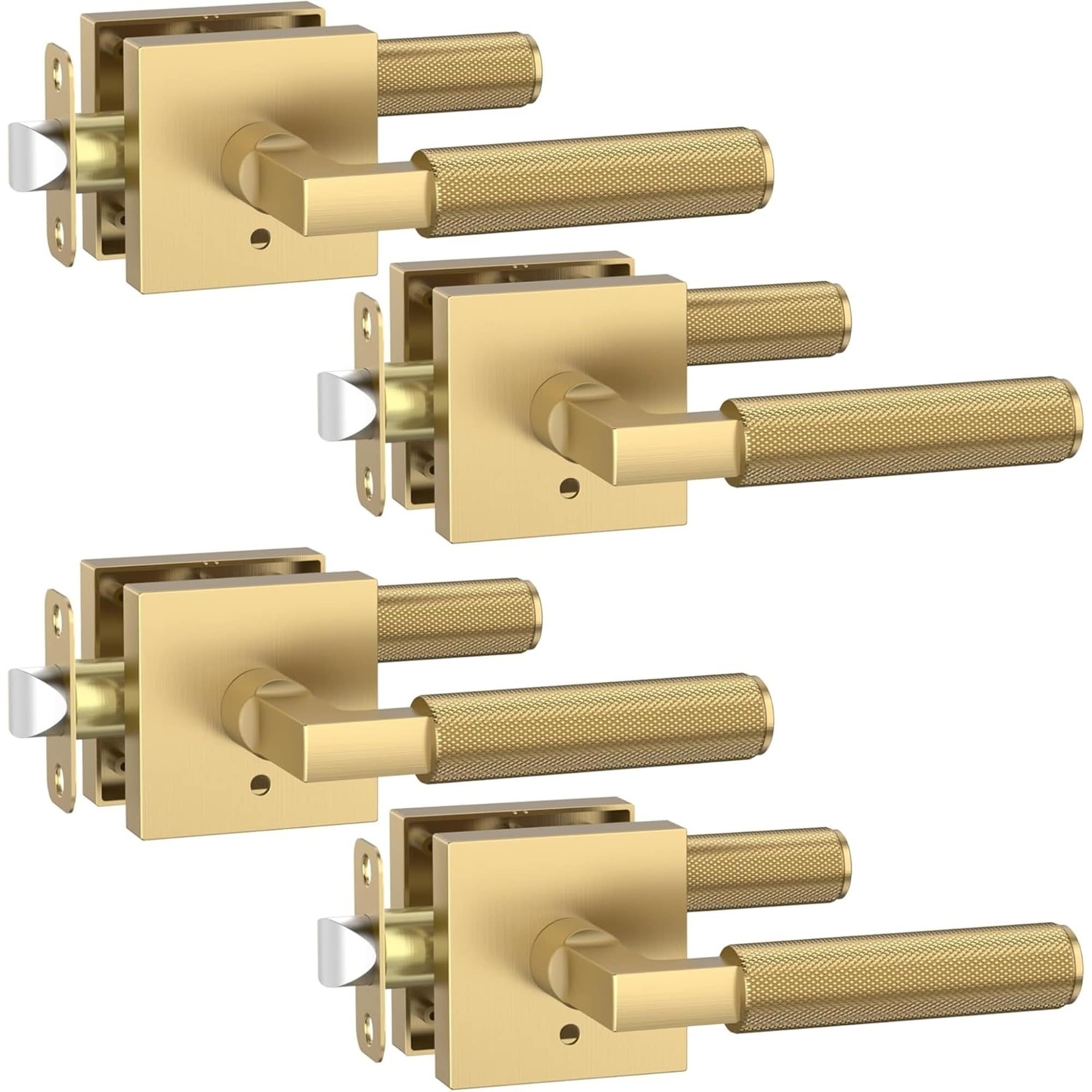 Angel Sar 4 Pcs Champagne Bronze Privacy Door Handles Door Lever with Knobs Indoor for Bedroom or Bathroom with Locks for Left Right Doors