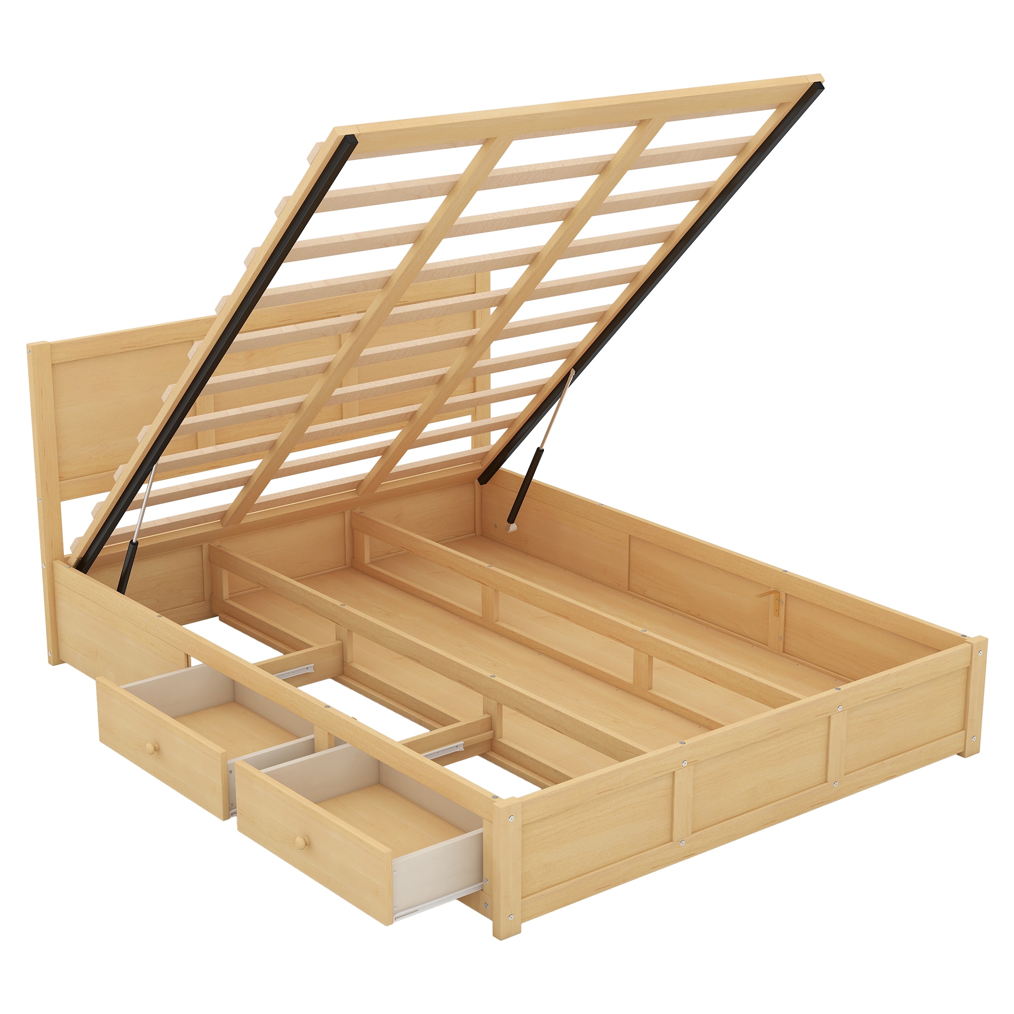Qualler FSUBWM546D Natural Queen Wood Platform Bed with Storage