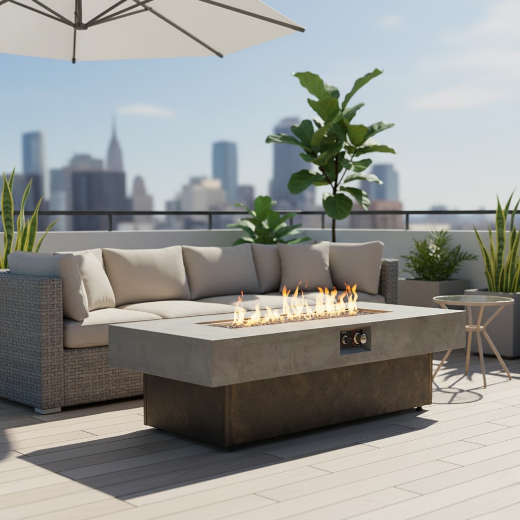 LOVMOR SF-H-W853P368310 Tabletop Propane Fire Pits 55 x 23 in 50 000 BTU outdoor firepit table Suitable for Outdoor Patio Balcony three height options