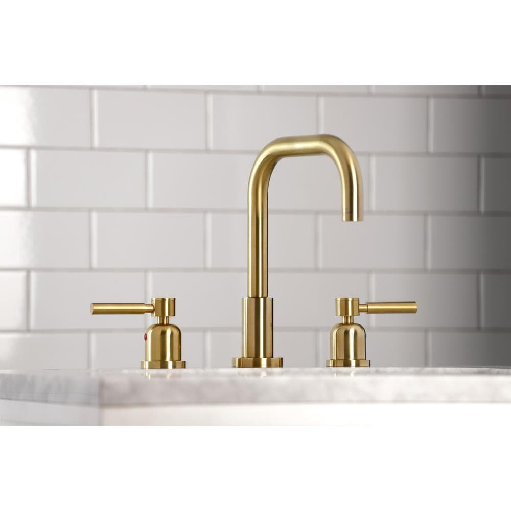 Kingston Brass WLFSC8933DL Concord Brushed brass Widespread 2-handle High-arc Residential Handle Bathroom Sink Faucet with Drain