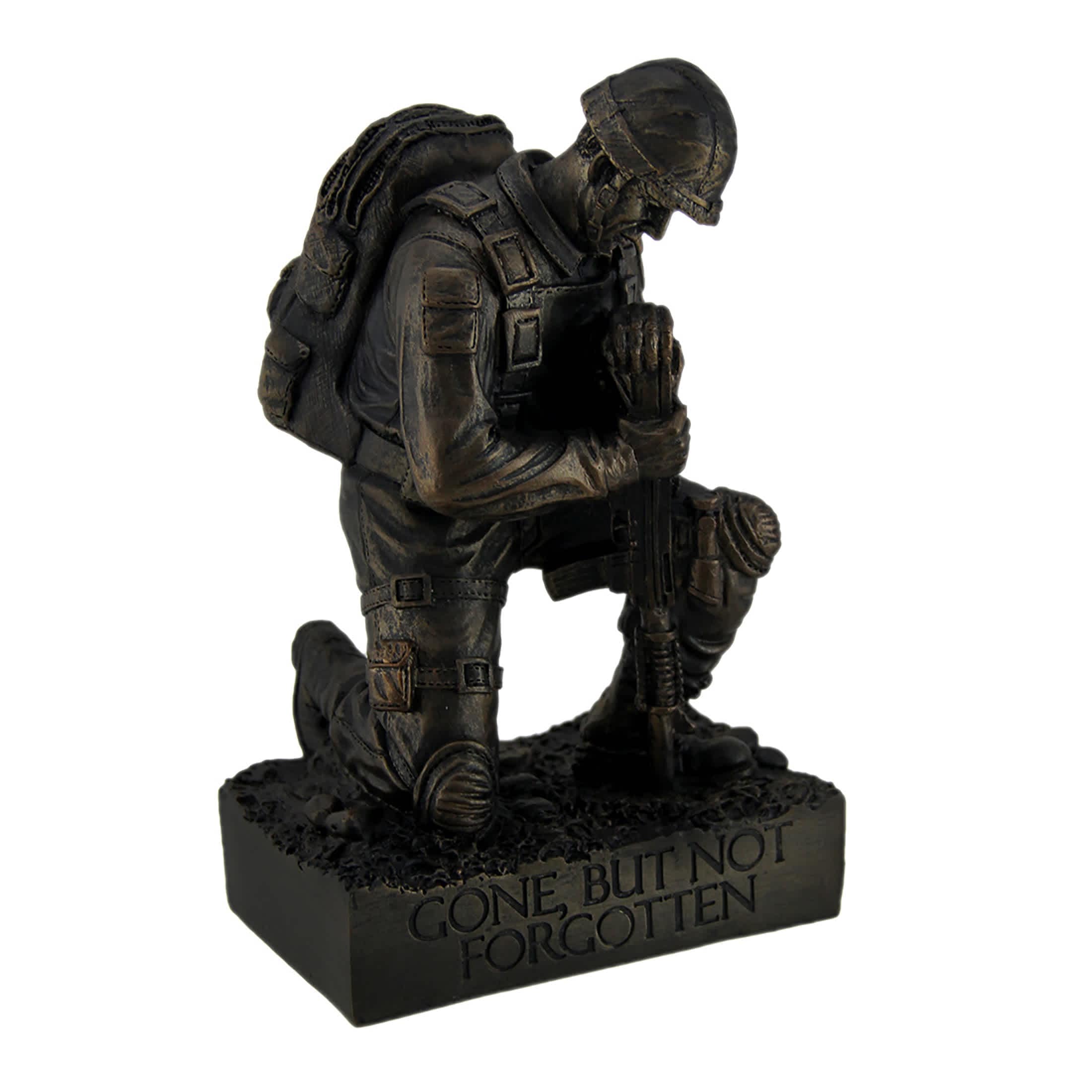 Zeckos 97-HH48628 Silent Salute - Kneeling Military Soldier with Rifle In Ground Memorial Resin Statue - For Indoor or Outdoor Display - 8.5 Inches Tall - Antique Bronze Finish