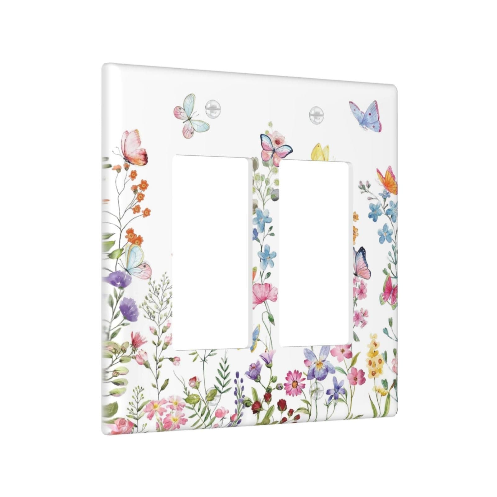 Misopily  Boho Butterfly Wild Flower Double Rocker Light Switch Cover Decorative Floral Garden Wall Plate 1 Piece for Bedroom Kitchen