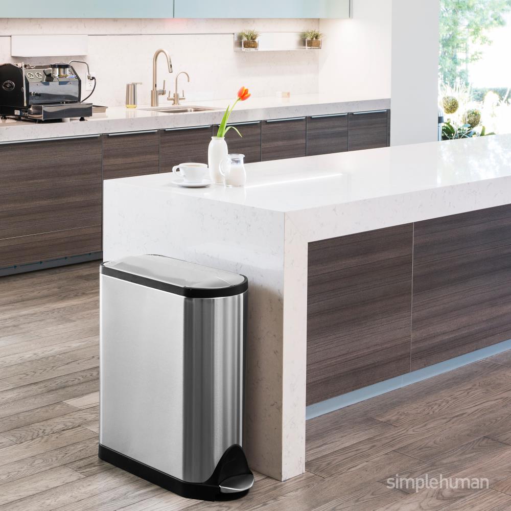 simplehuman 45-Liter Brushed Stainless Steel Indoor Kitchen Trash Can ...