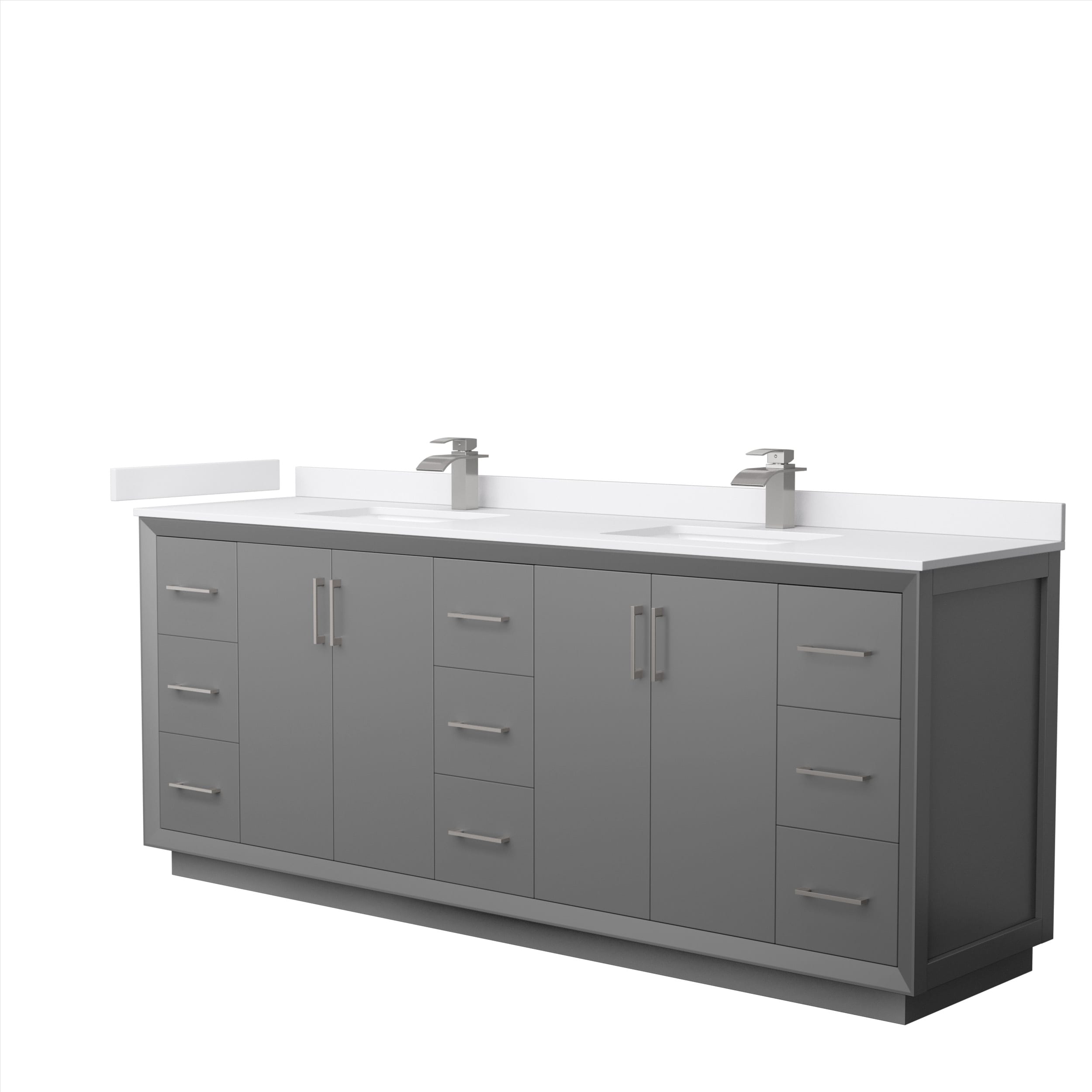 Wyndham Collection WCF414184DKGWCUNSMXX Strada 84-in Dark Gray with Brushed Nickel Trim Undermount Double sink Bathroom Vanity with White cultured marble Cultured marble Top