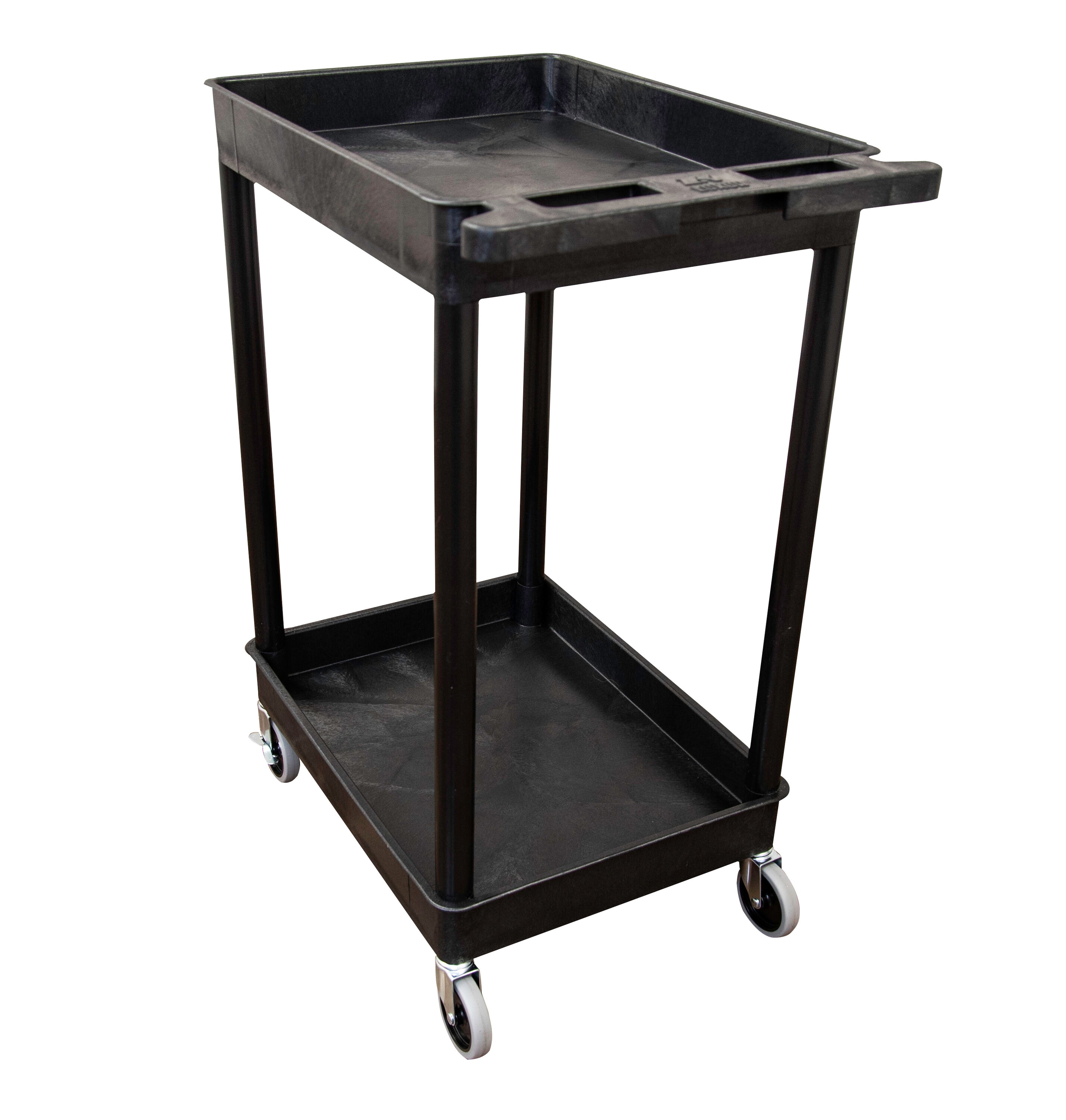 Black HDPE 2-Shelf Utility Cart with 4" Wheels