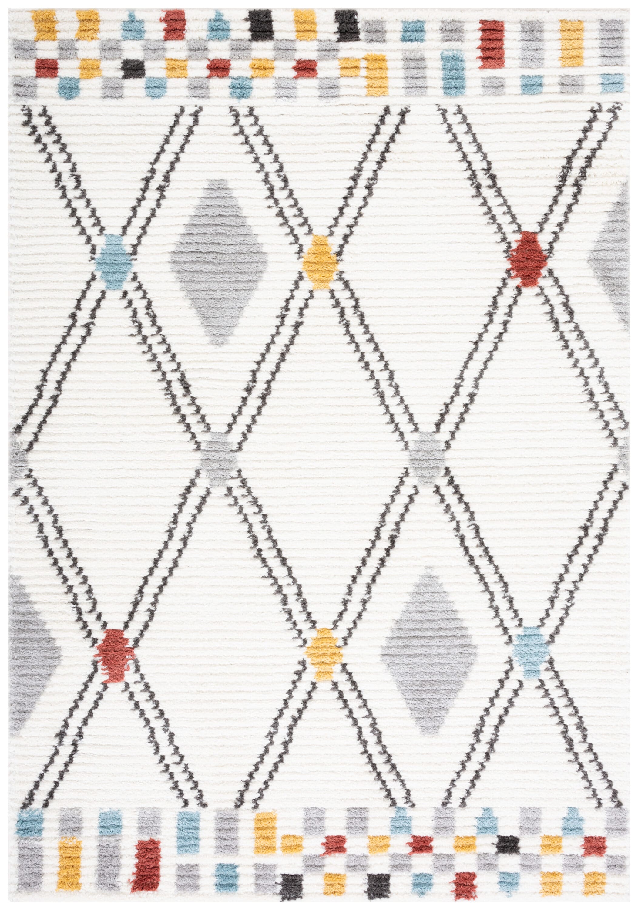 Ivory and Grey Moroccan Diamond 8' x 10' Synthetic Area Rug