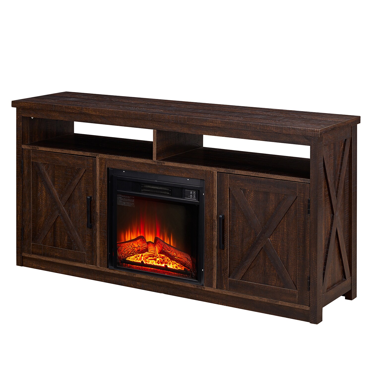 Bybafun 58-in W Brown TV Stand with LED Flat Wall Electric Fireplace ...