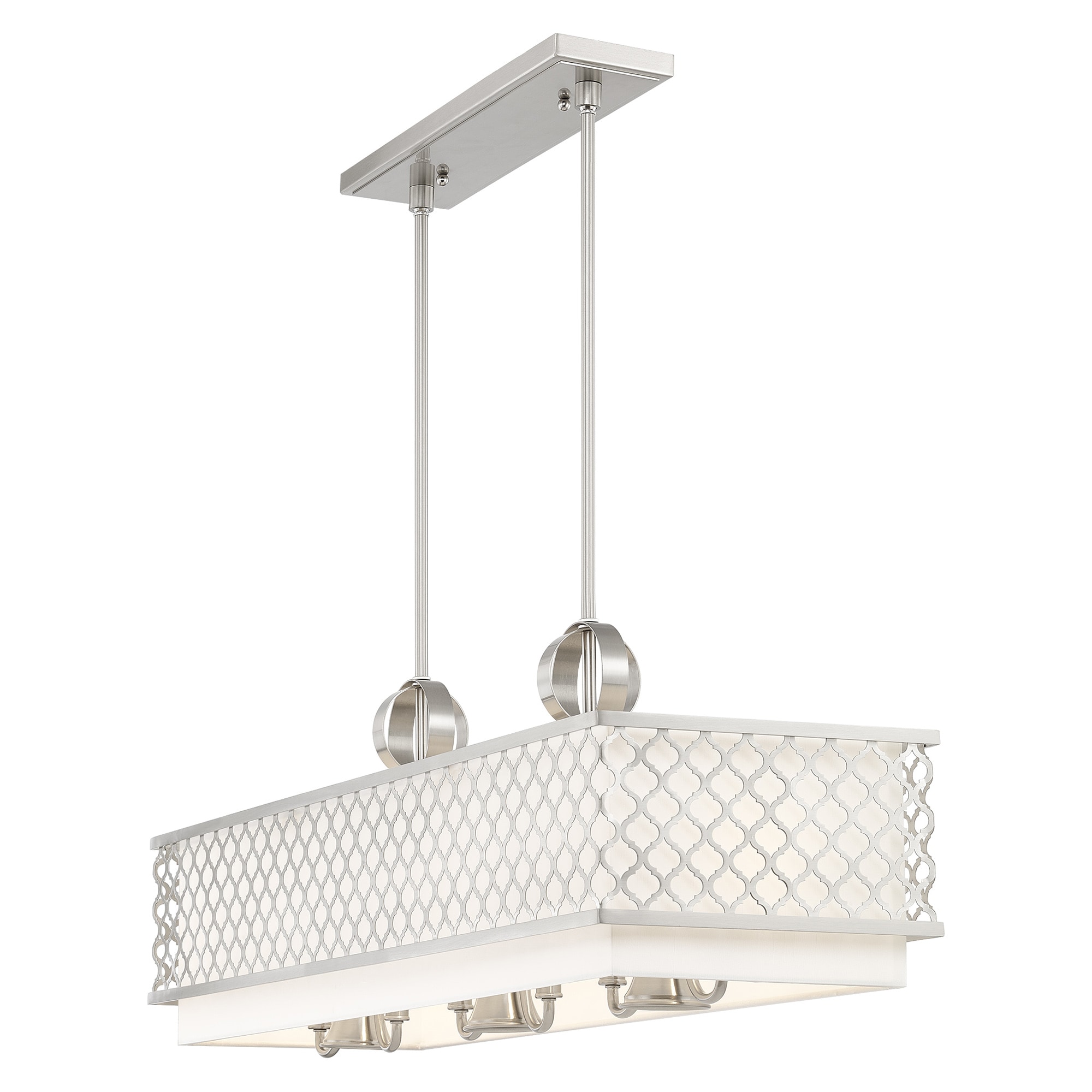 Arabesque Brushed Nickel 9-Light Linear Chandelier with Fabric Shade