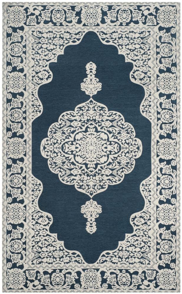 Safavieh MRB615D-5 Marbella Elien 5 x 8 (ft) Loomed Polyester Dark Blue/Ivory Rectangular Indoor Floral/Botanical Vintage Area rug