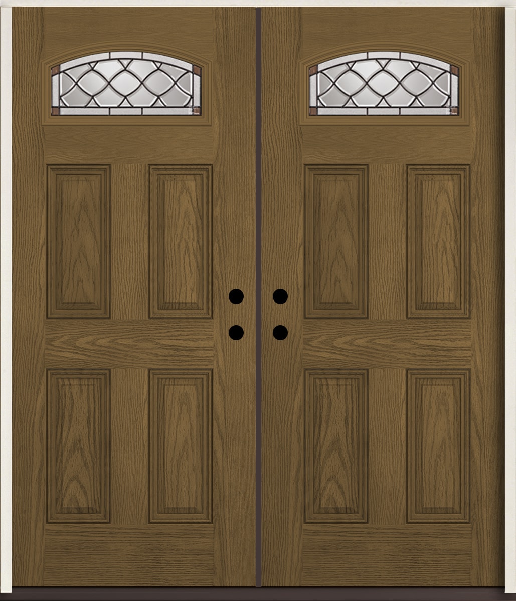 RELIABILT LO964126 Sheldon 72-in x 80-in x Fiberglass 1/4 lite Left-hand inswing Walnut Stain Stained Prehung Double Front Door Insulating core