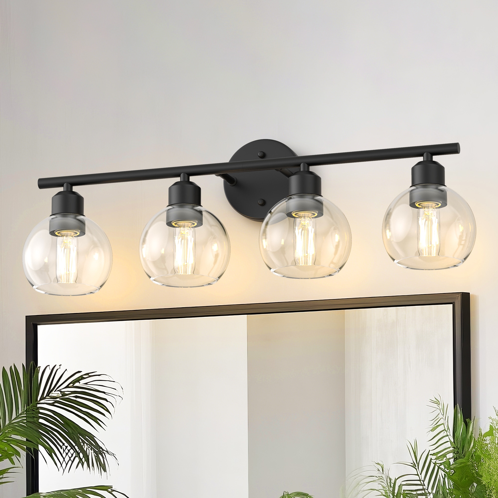 YANSUN 26.37-in 4 Light Matte Black Industrial Bathroom Vanity