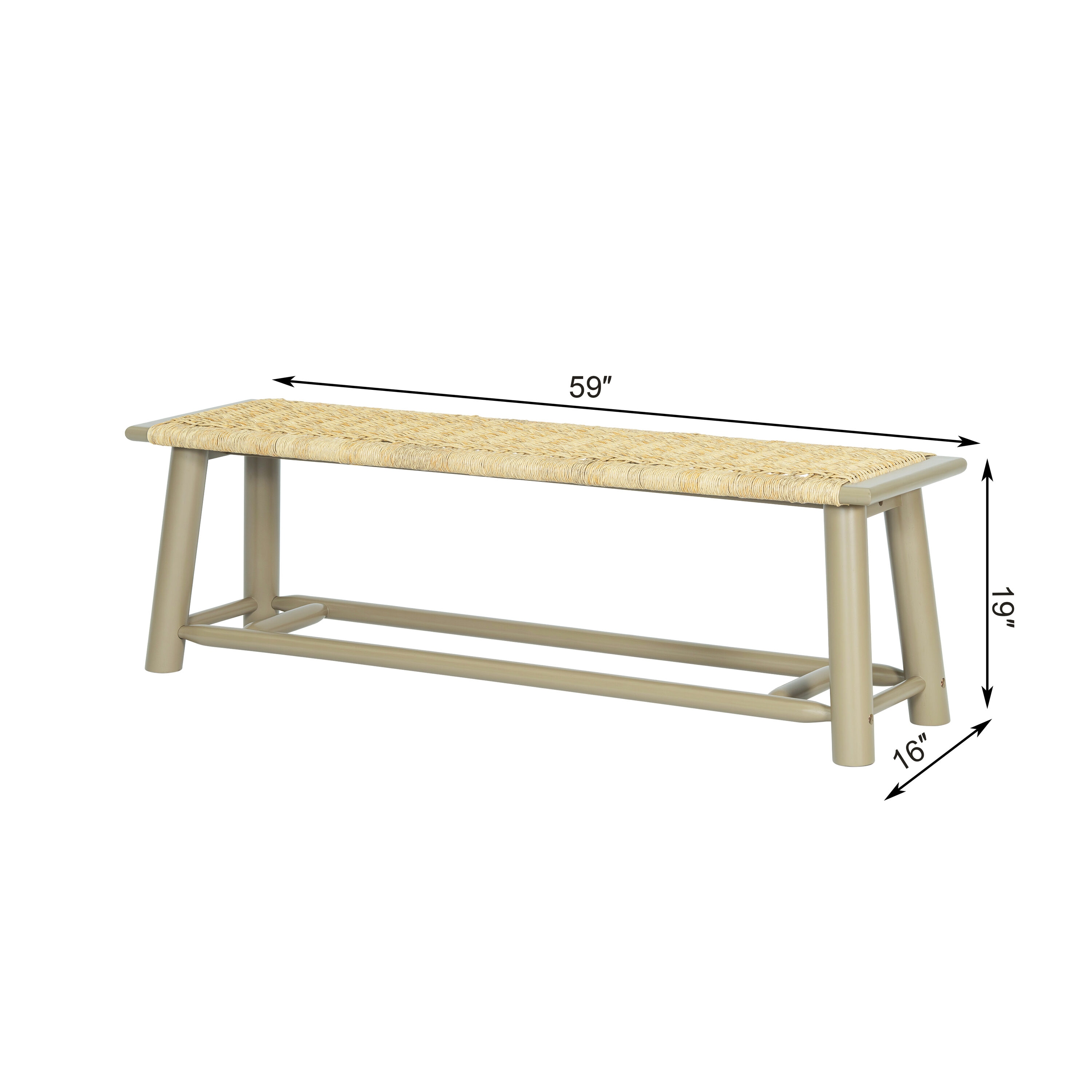 LOVMOR Farmhouse Solid Wood Rattan Bench 59 Inch Indoor Outdoor ...