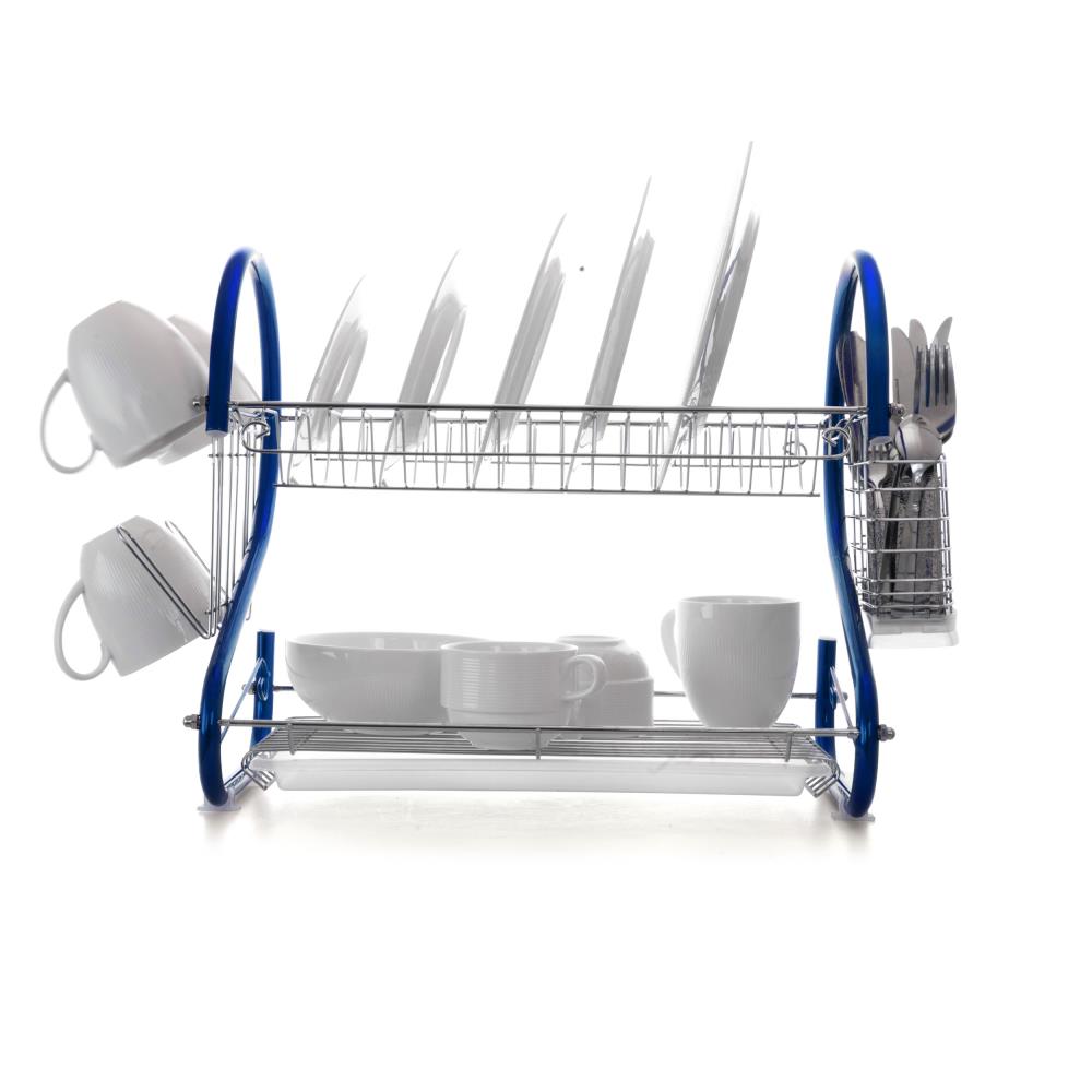 MegaChef 16 Inches Chrome Plated and Plastic Counter Top Drying Dish Rack in Black