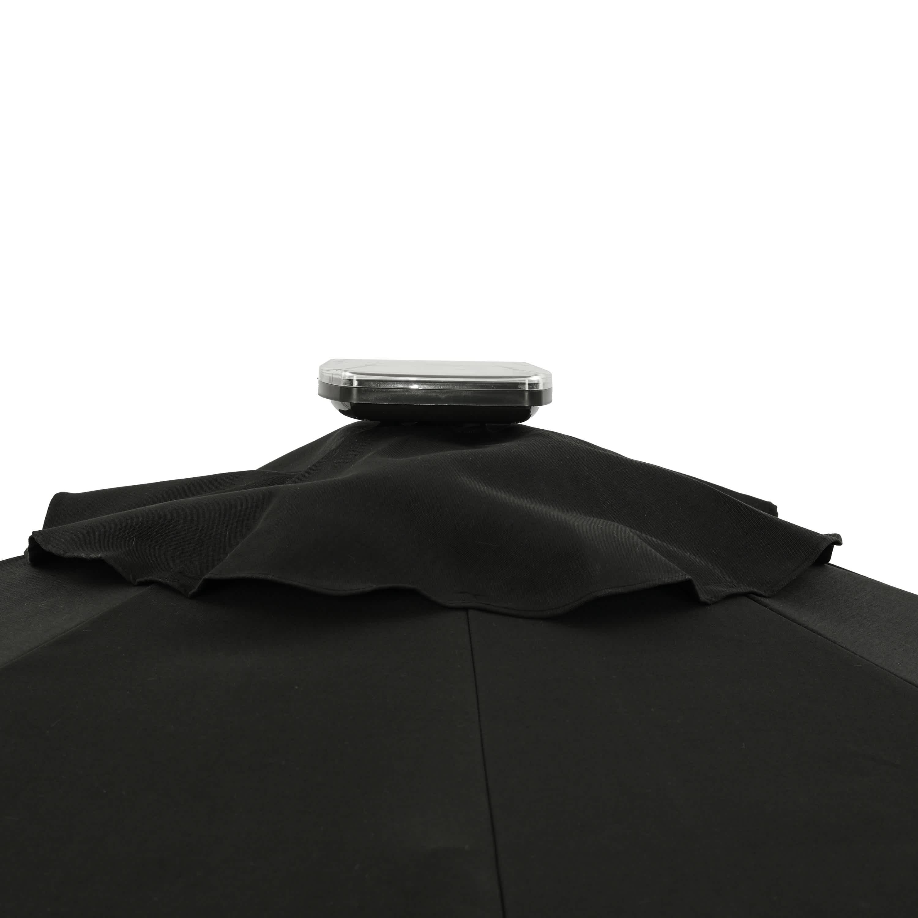 Mirage II Fiesta Black Aluminum Market Patio Umbrella with Solar LED Lights