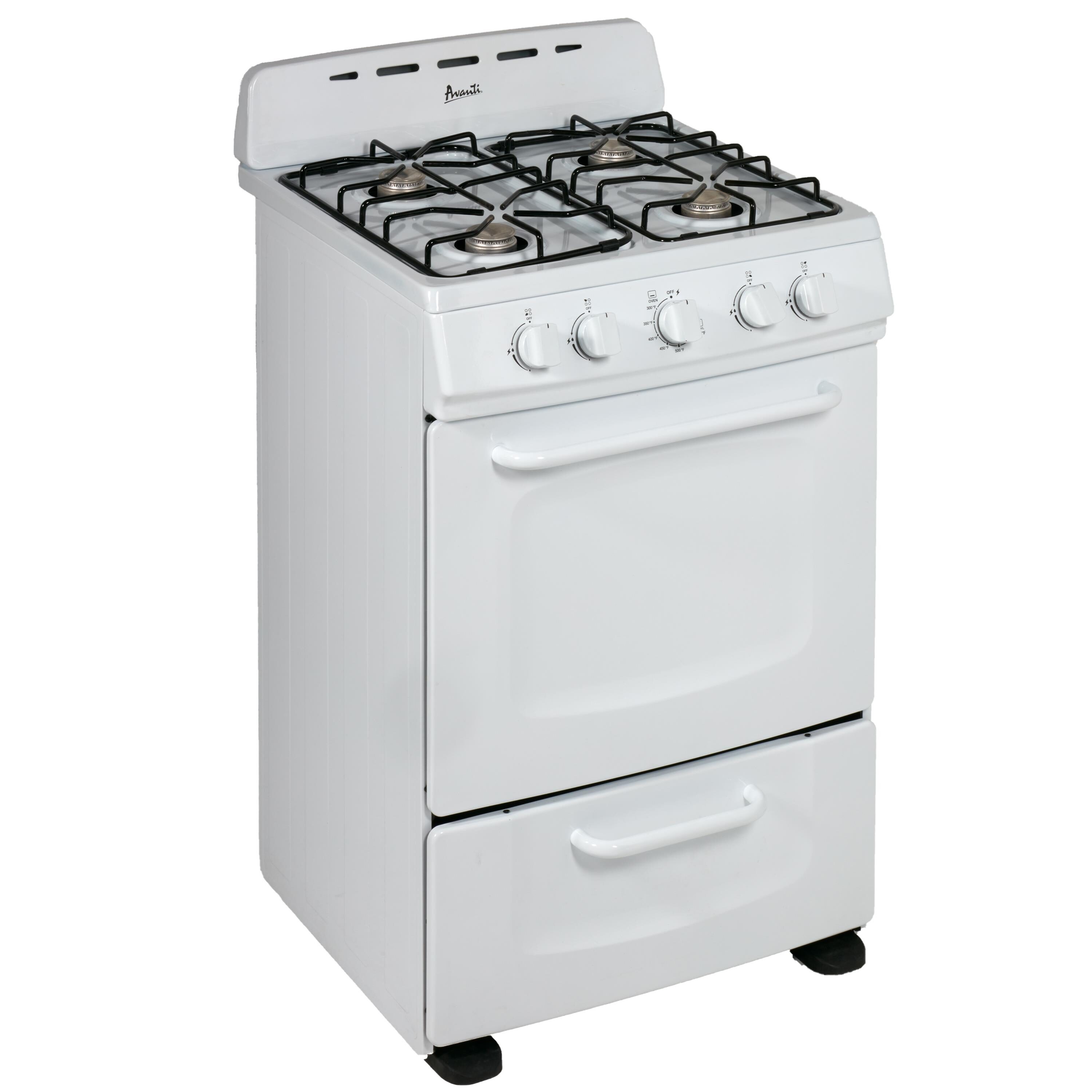 Avanti 24-Inch White Freestanding Gas Range with Stainless Steel Door