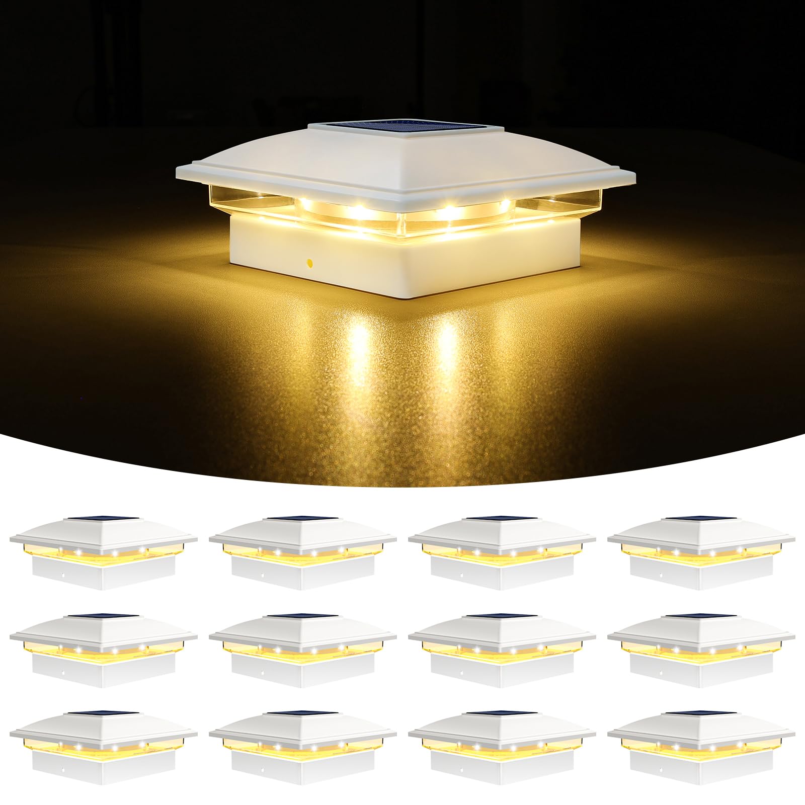 AKSCYZM  Solar Post Cap Light Outdoor Waterproof 12 Pack Solar Fence Post Lights for Four by Four Five by Five Six by Six Wooden Vinyl Post Warm