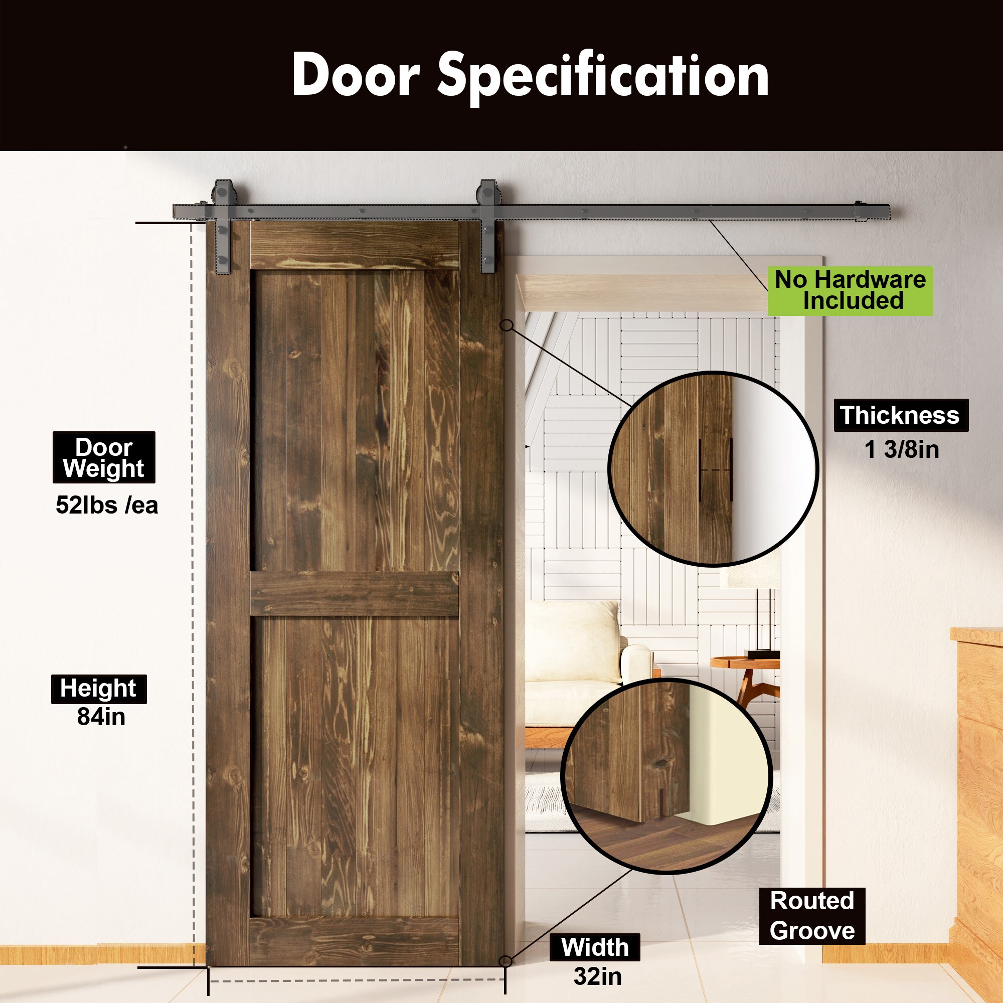 HOMACER 3284-H-WALNUT Barn-Doors - View #3